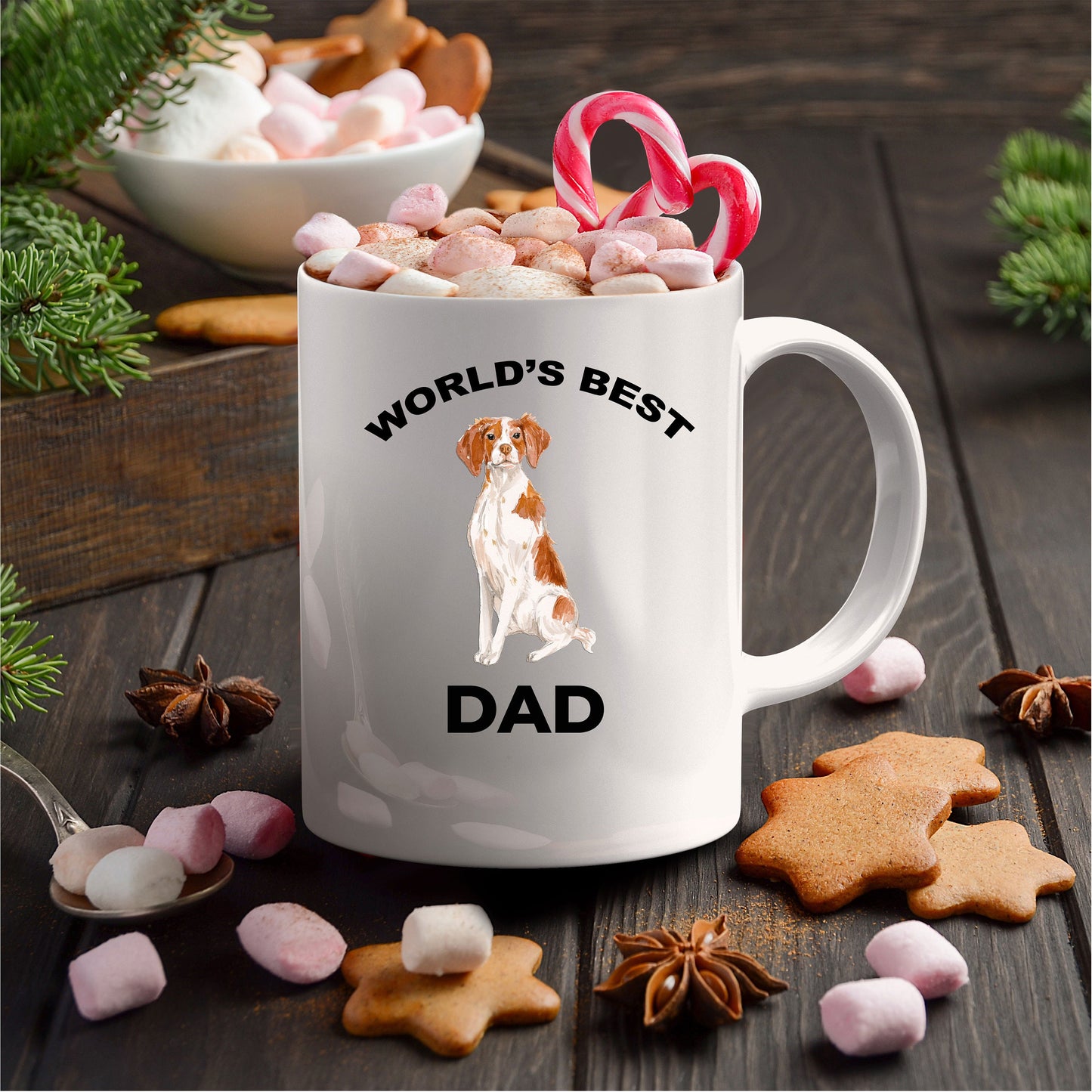 Brittany Spaniel Dog Dad Coffee Mug White, Black, Navy, Red Two Tone - Mallard Moon Gift Shop