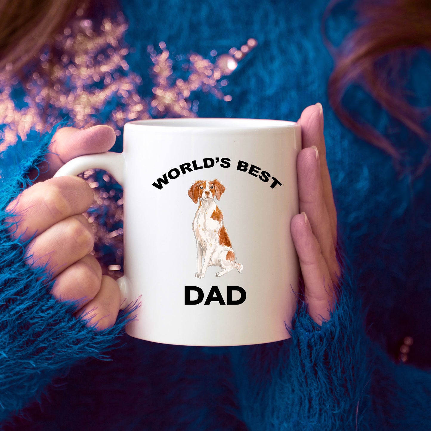 Brittany Spaniel Dog Dad Coffee Mug White, Black, Navy, Red Two Tone - Mallard Moon Gift Shop