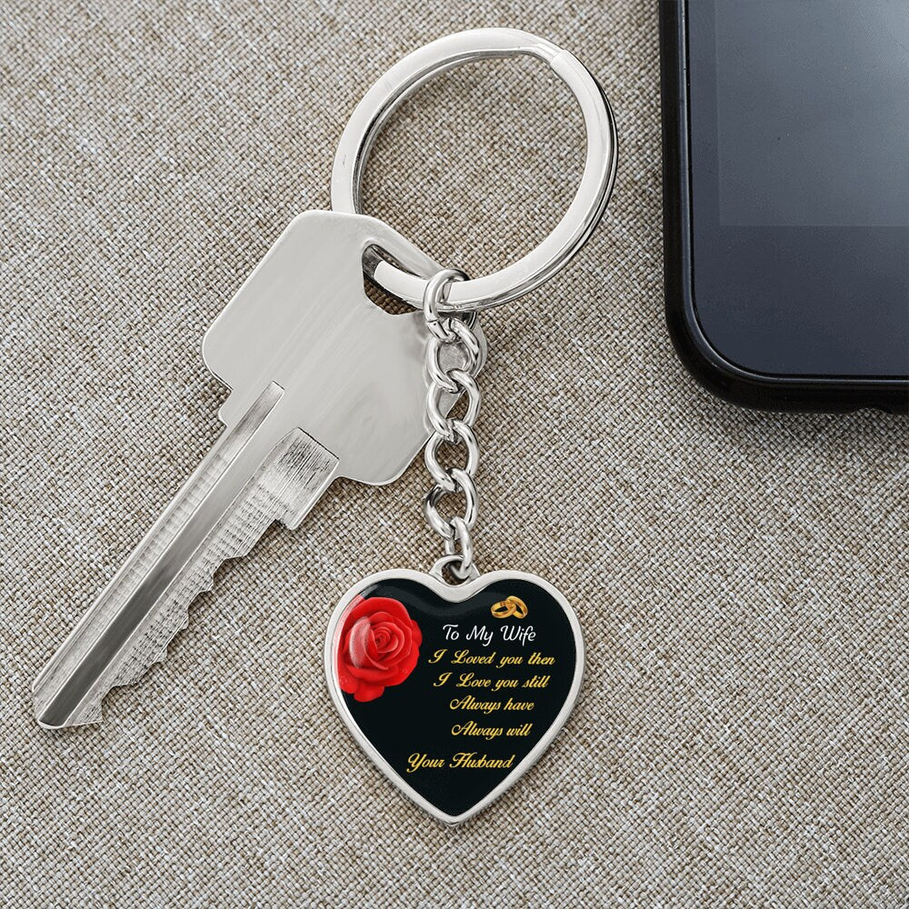 Engraved Heart Keychain Personalized Pendant Gift for Wife - Mallard Moon Gift Shop