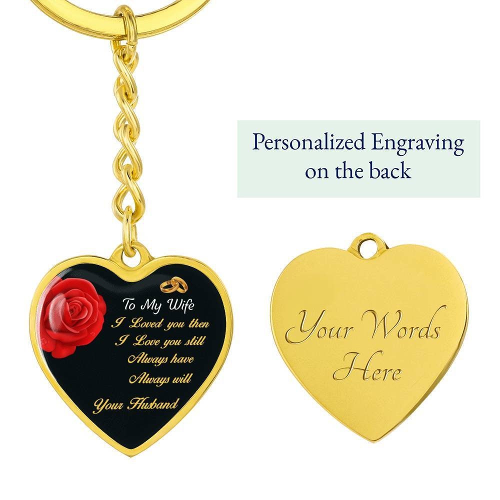 Engraved Heart Keychain Personalized Pendant Gift for Wife - Mallard Moon Gift Shop