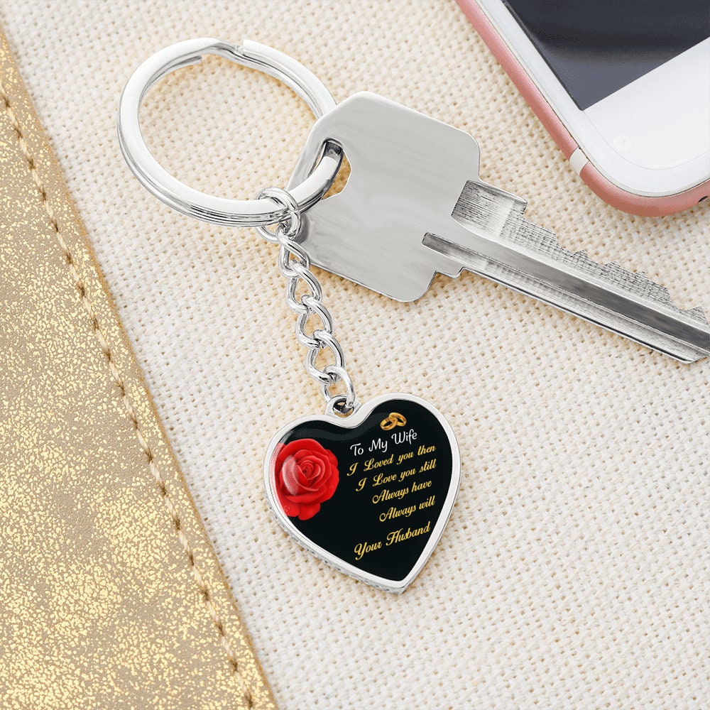 Engraved Heart Keychain Personalized Pendant Gift for Wife - Mallard Moon Gift Shop
