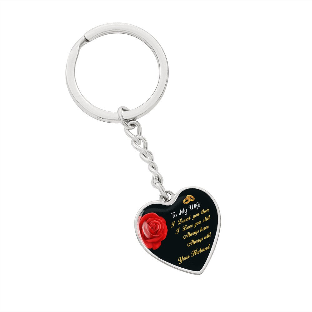 Engraved Heart Keychain Personalized Pendant Gift for Wife - Mallard Moon Gift Shop