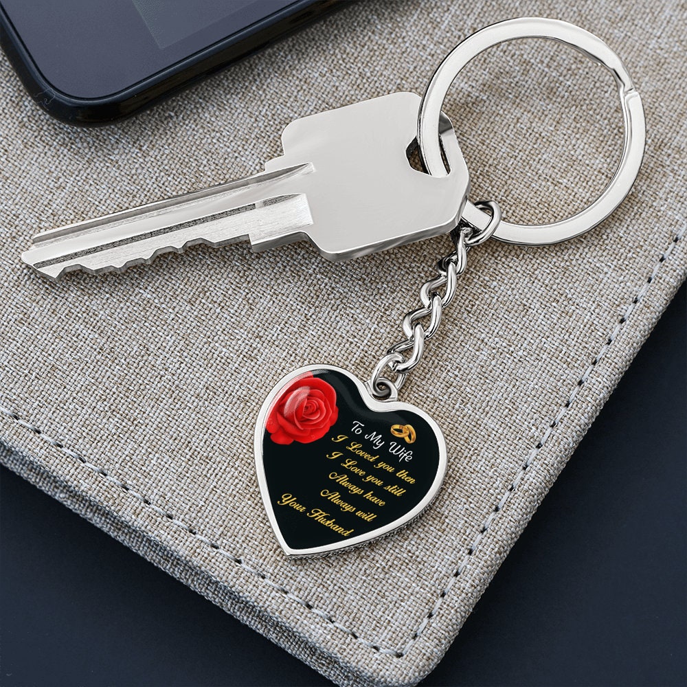 Engraved Heart Keychain Personalized Pendant Gift for Wife - Mallard Moon Gift Shop