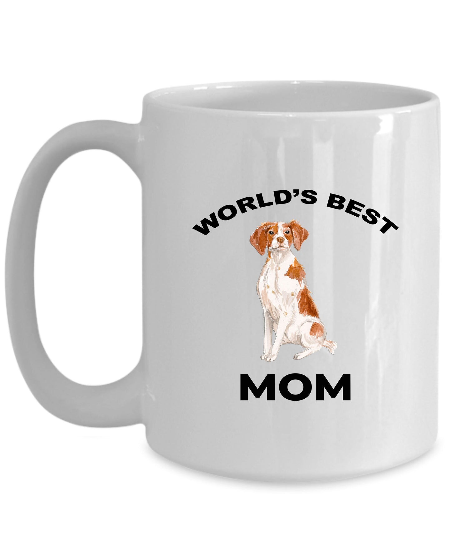 Brittany Spaniel Dog Mom Coffee Mug -White, Pink, Red, Navy and Black Two Tone - Mallard Moon Gift Shop