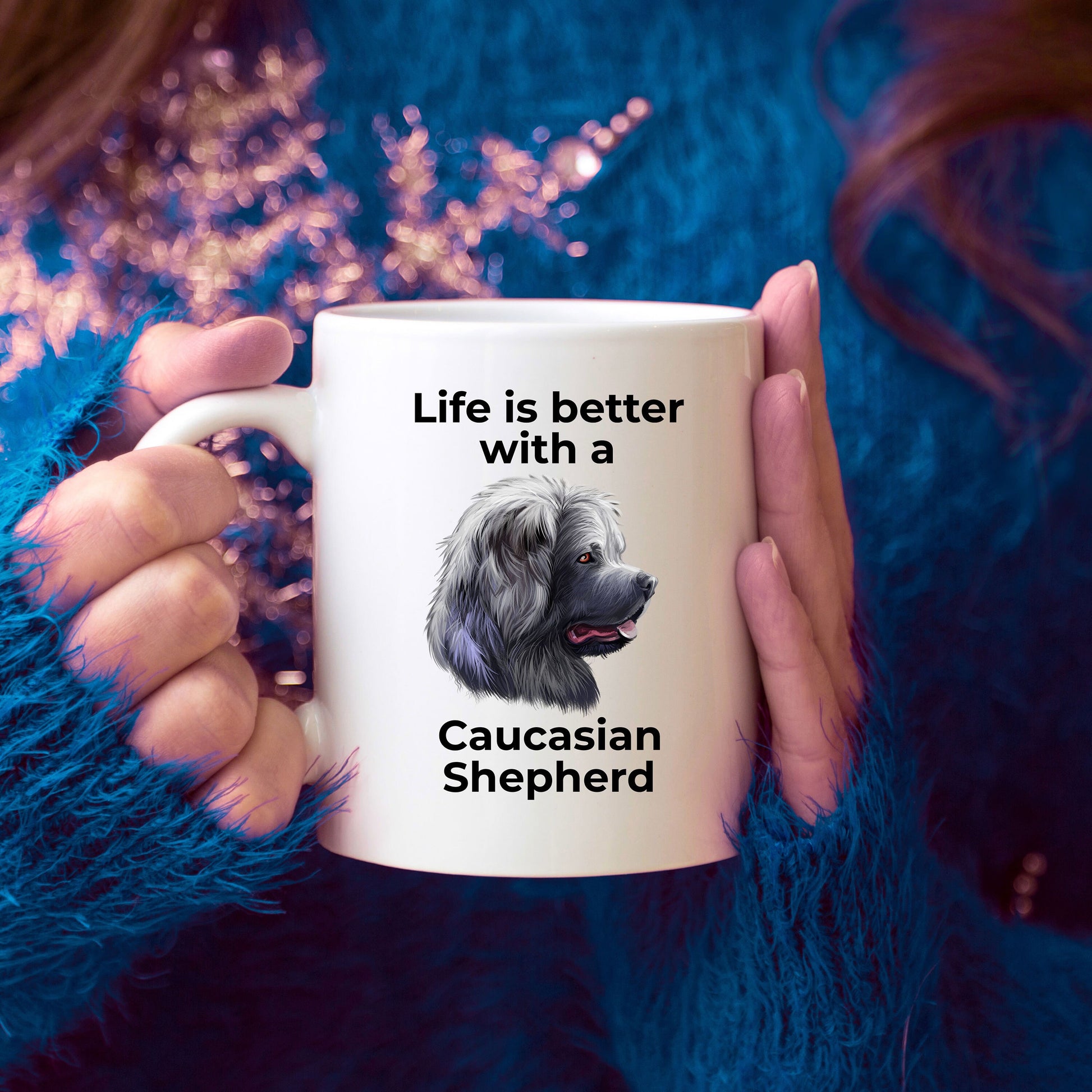 Caucasian Shepherd dog ceramic coffee mug - Life is Better - Mallard Moon Gift Shop