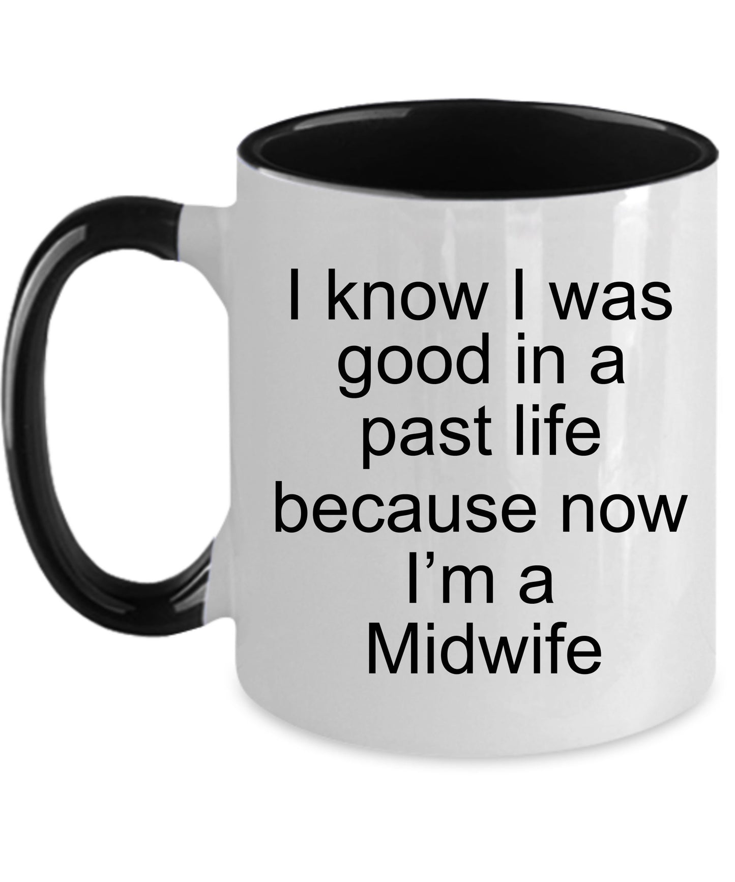 Funny Midwife Coffee Mug white, two tone black, navy, red, pink - Mallard Moon Gift Shop
