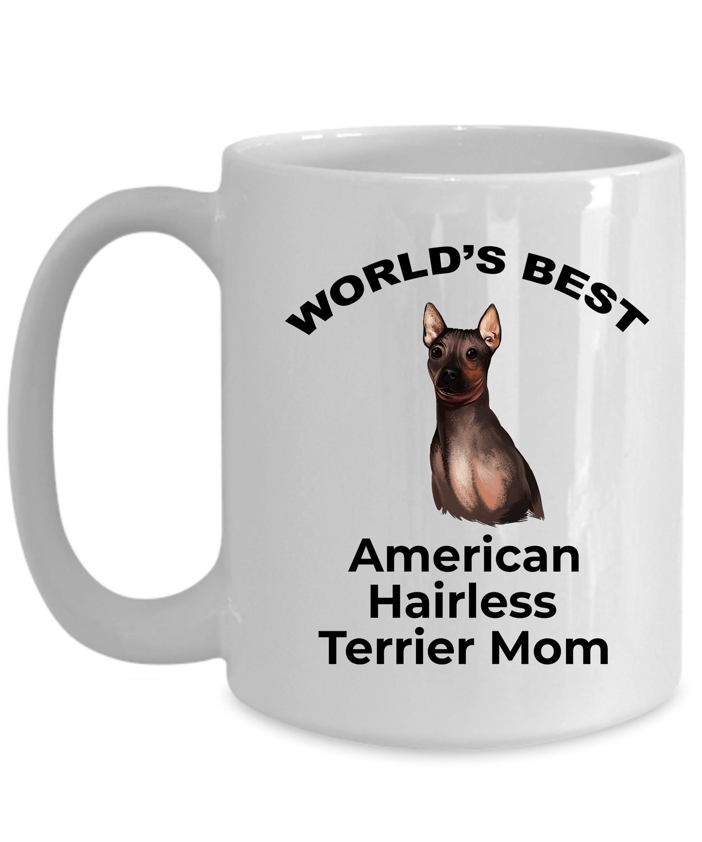 American Hairless Terrier Best Mom Coffee Mug - white, pink, black red and navy two tone - Mallard Moon Gift Shop