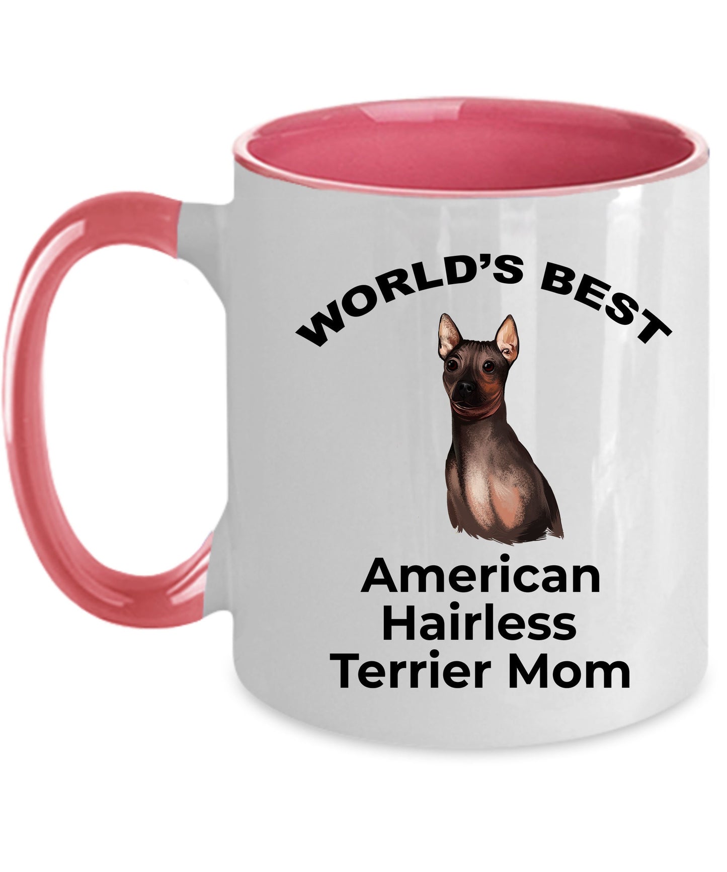 American Hairless Terrier Best Mom Coffee Mug - white, pink, black red and navy two tone - Mallard Moon Gift Shop