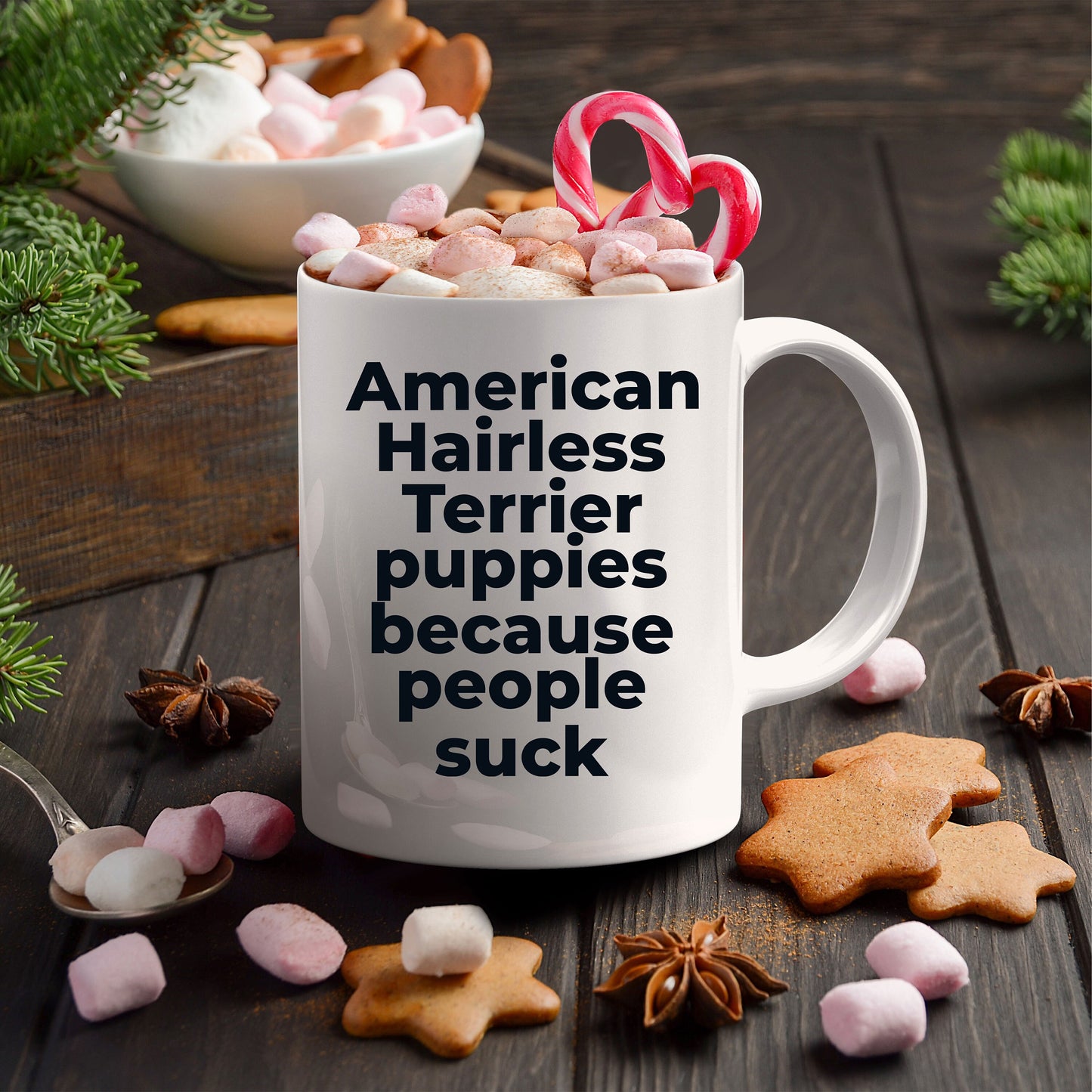 American Hairless dog lover coffee mug - American Hairless Puppies because people suck - Mallard Moon Gift Shop