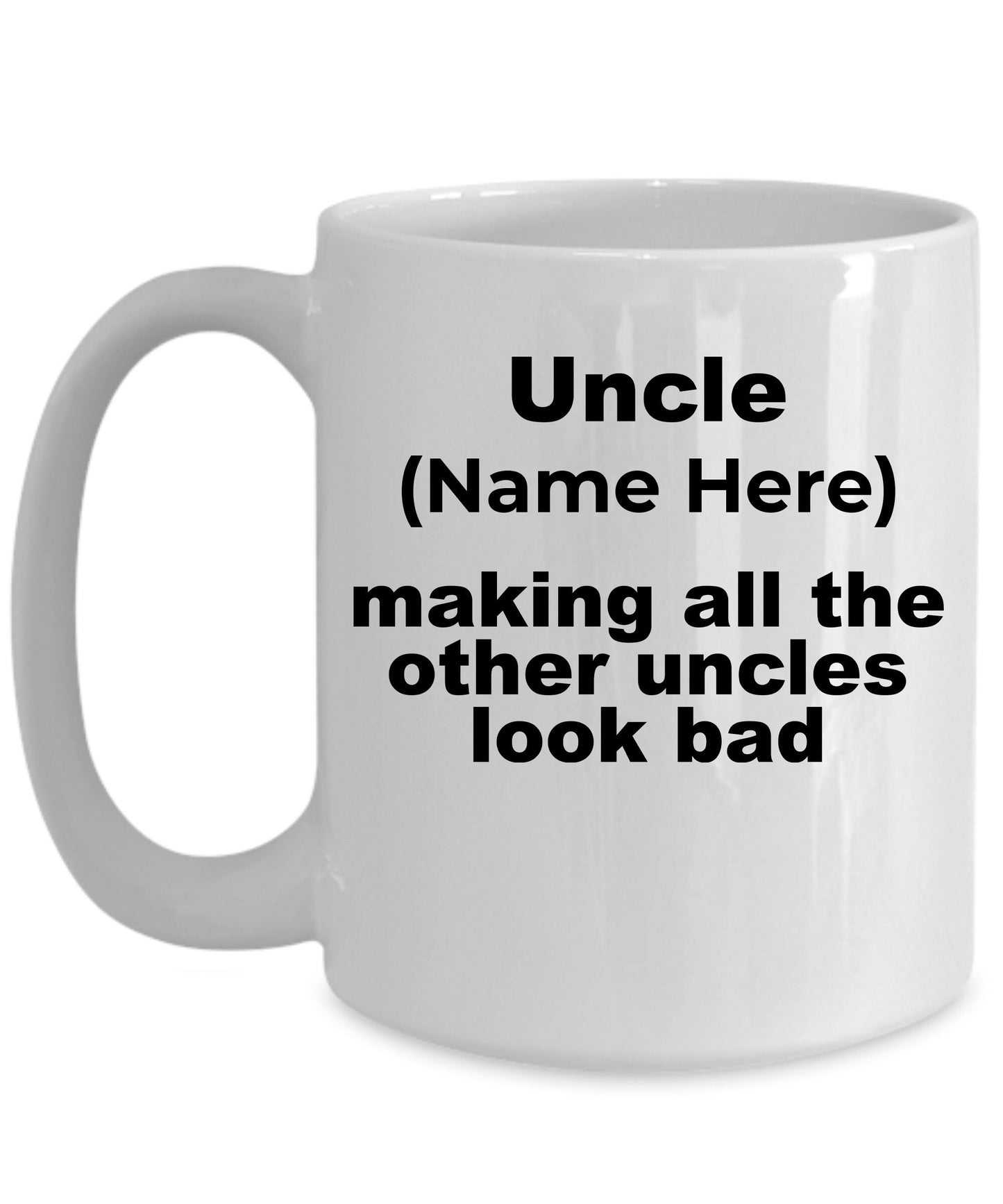 Custom Uncle Mug - Personalized mug for your favorite uncle white ceramic coffee cup, two-tone black, navy, red, pink - Mallard Moon Gift Shop