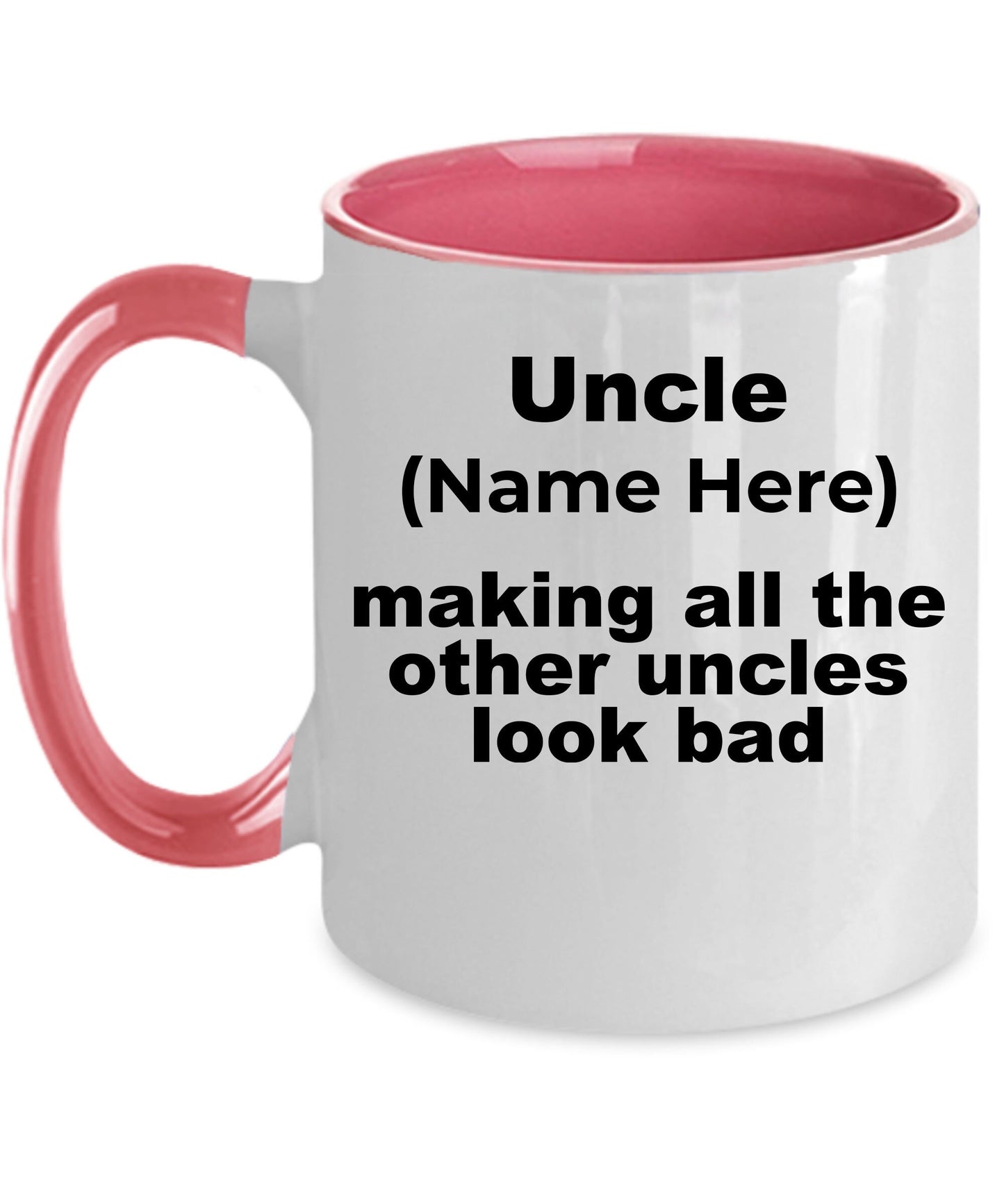 Custom Uncle Mug - Personalized mug for your favorite uncle white ceramic coffee cup, two-tone black, navy, red, pink - Mallard Moon Gift Shop