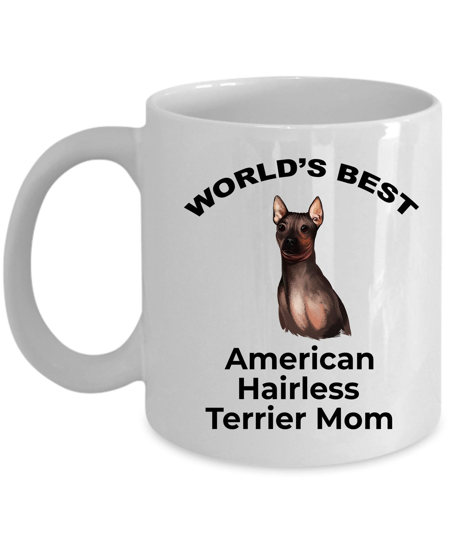 American Hairless Terrier Best Mom Coffee Mug - white, pink, black red and navy two tone - Mallard Moon Gift Shop