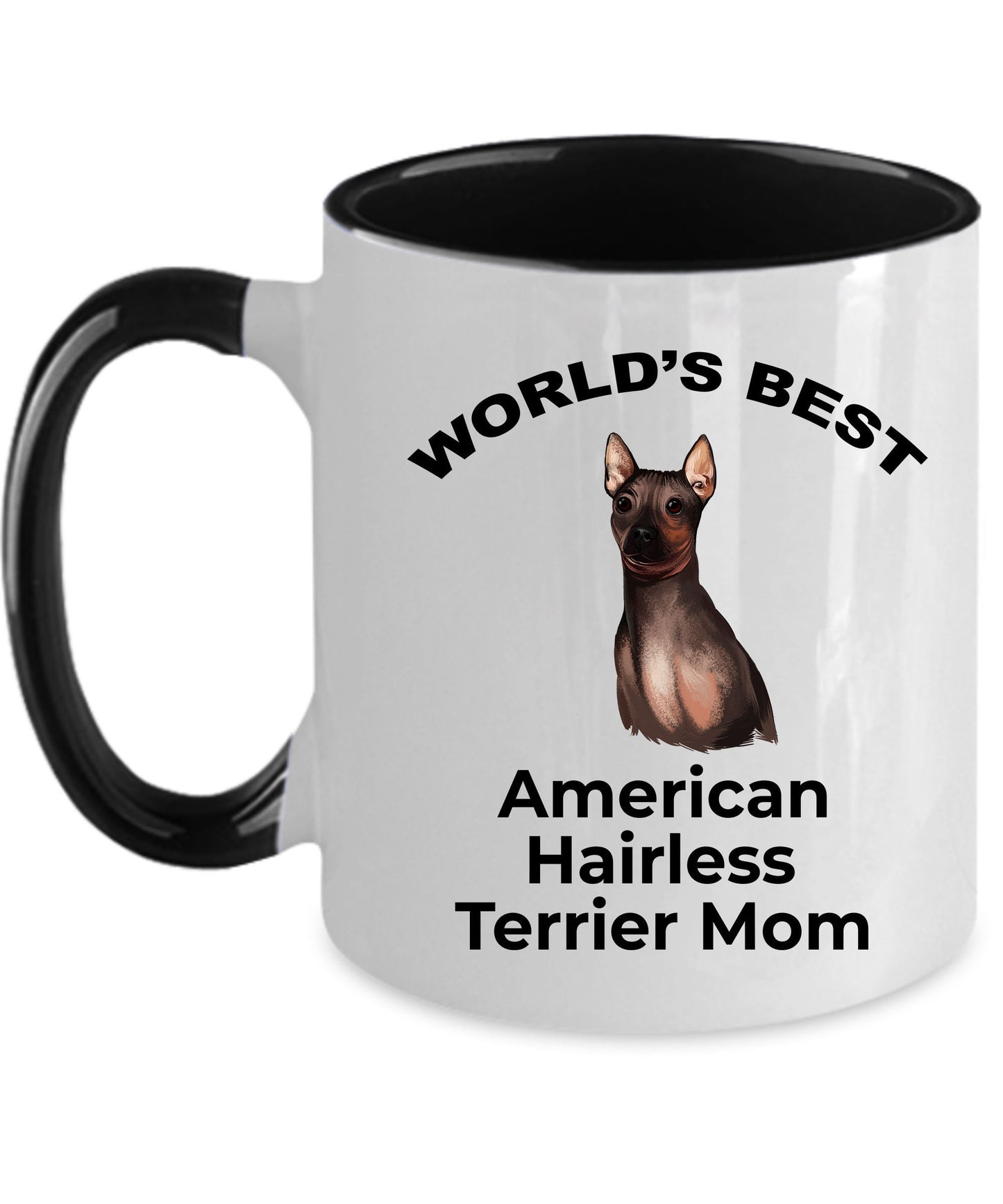 American Hairless Terrier Best Mom Coffee Mug - white, pink, black red and navy two tone - Mallard Moon Gift Shop