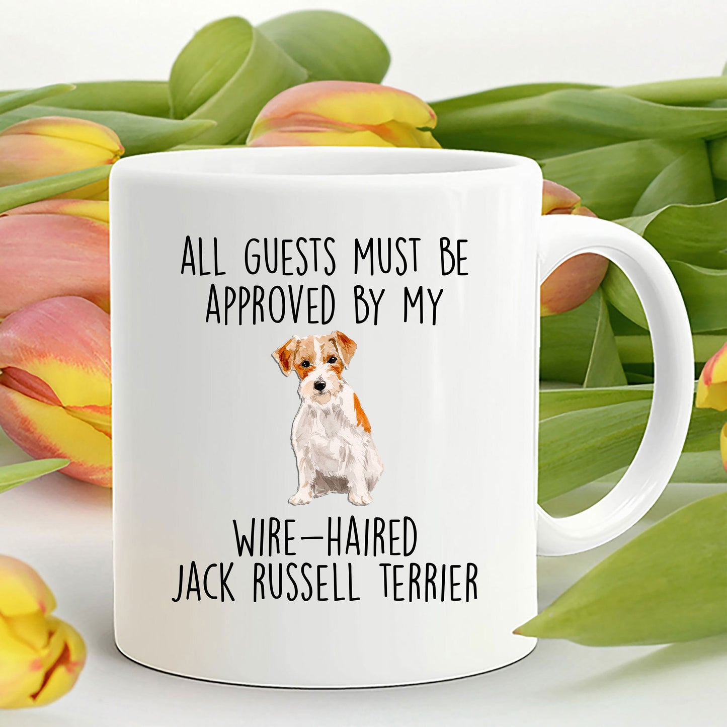 Funny Wire-haired Jack Russell Terrier Dog Custom ceramic coffee mug - Guests Must be Approved - Mallard Moon Gift Shop