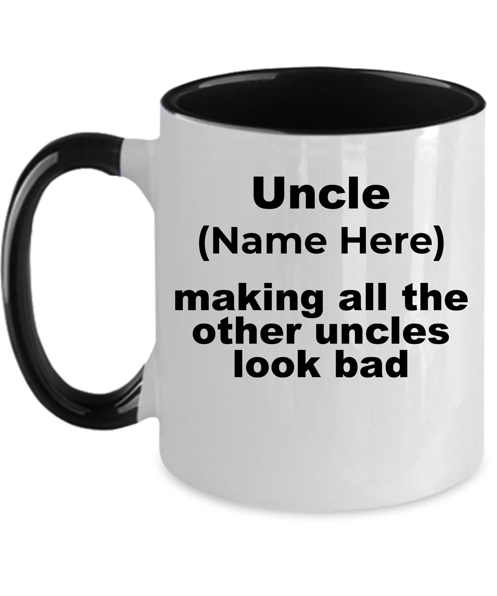 Custom Uncle Mug - Personalized mug for your favorite uncle white ceramic coffee cup, two-tone black, navy, red, pink - Mallard Moon Gift Shop