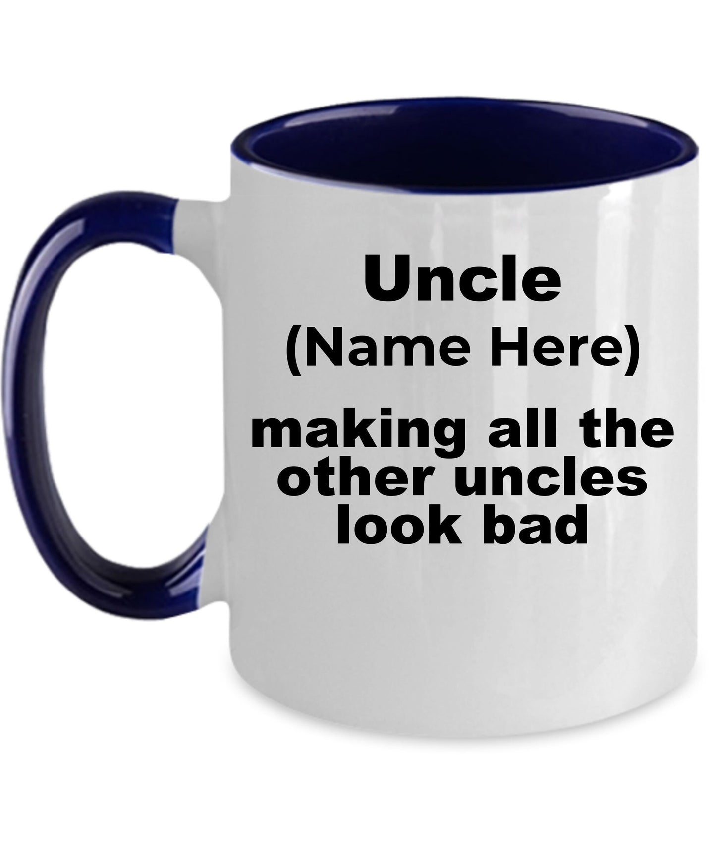 Custom Uncle Mug - Personalized mug for your favorite uncle white ceramic coffee cup, two-tone black, navy, red, pink - Mallard Moon Gift Shop