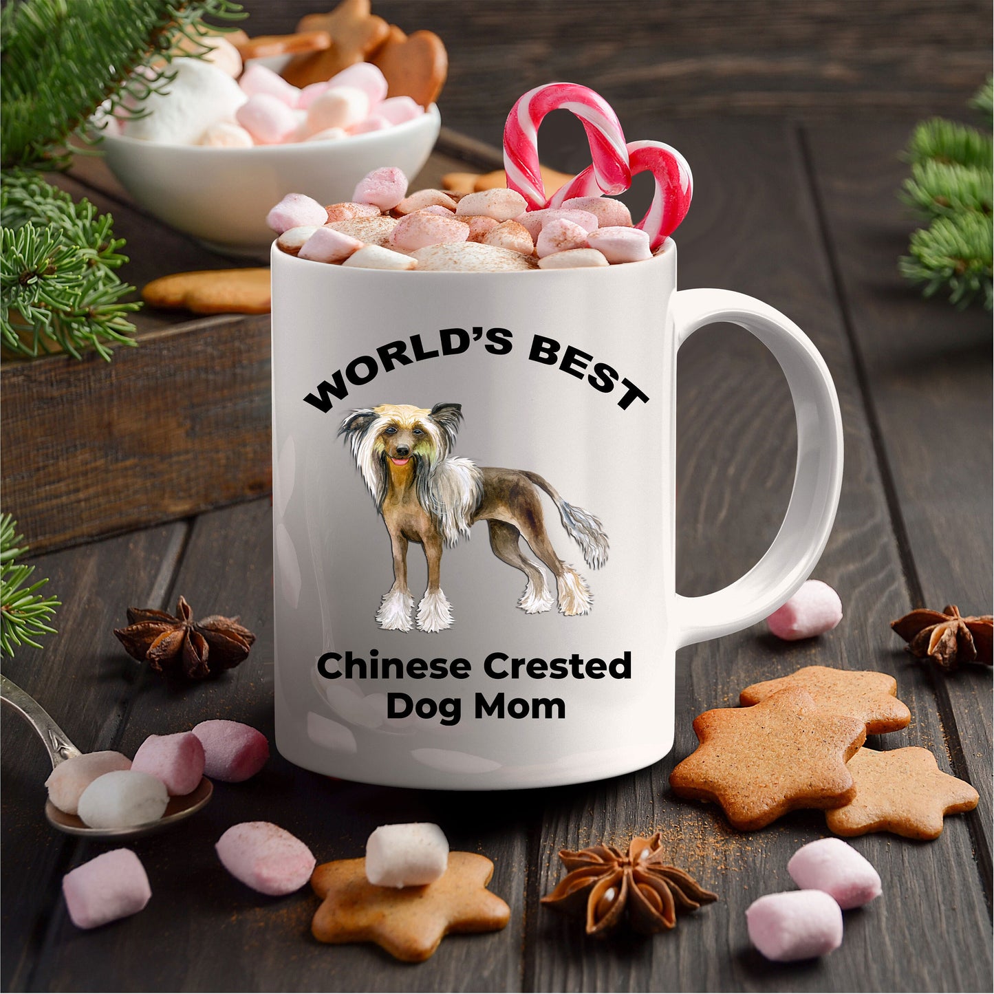 Chinese Crested Best Dog Mom custom ceramic coffee mug white, two-tone black, red, navy, pink - Mallard Moon Gift Shop