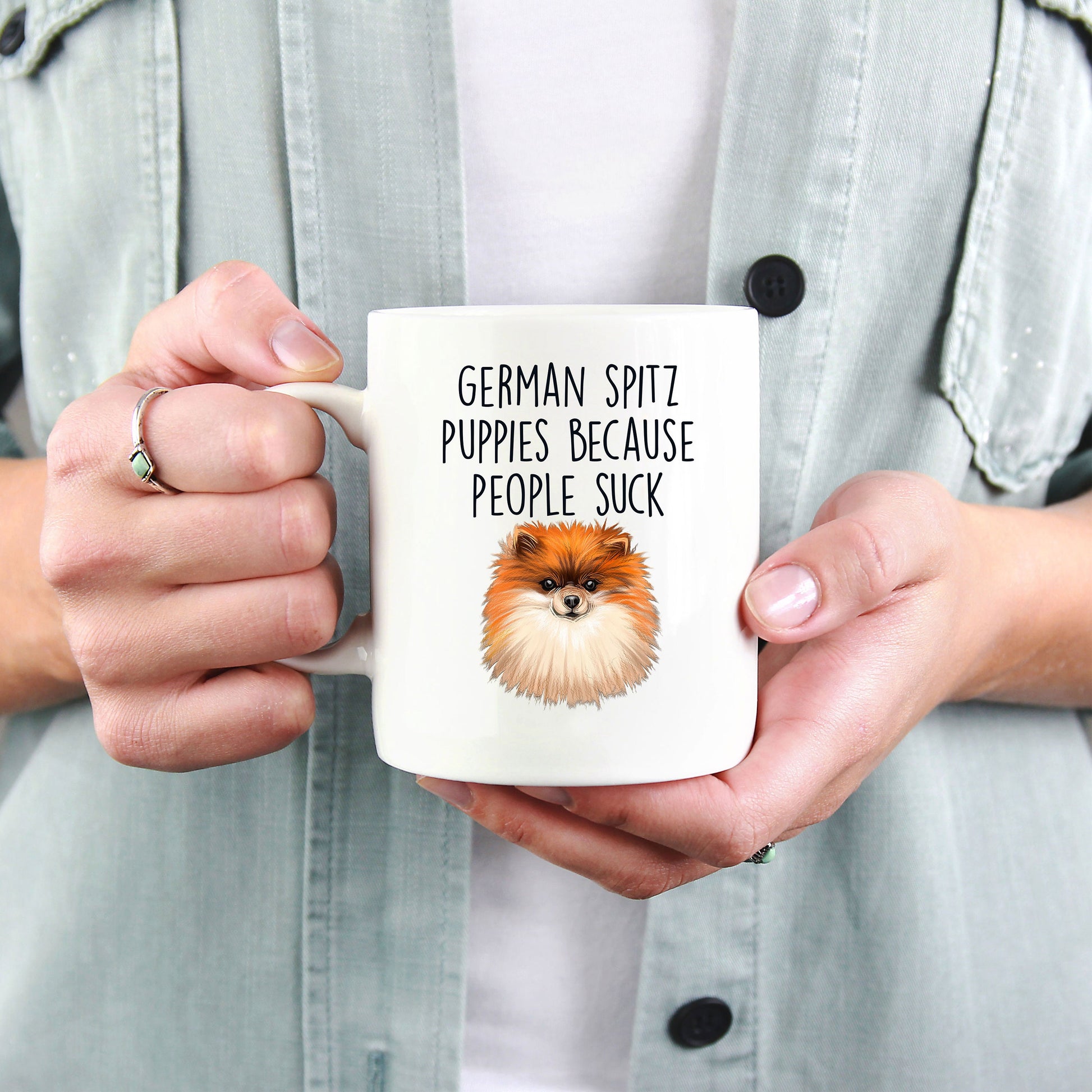 German Spitz Puppies Because People Suck Funny Custom Ceramic Mug - Mallard Moon Gift Shop
