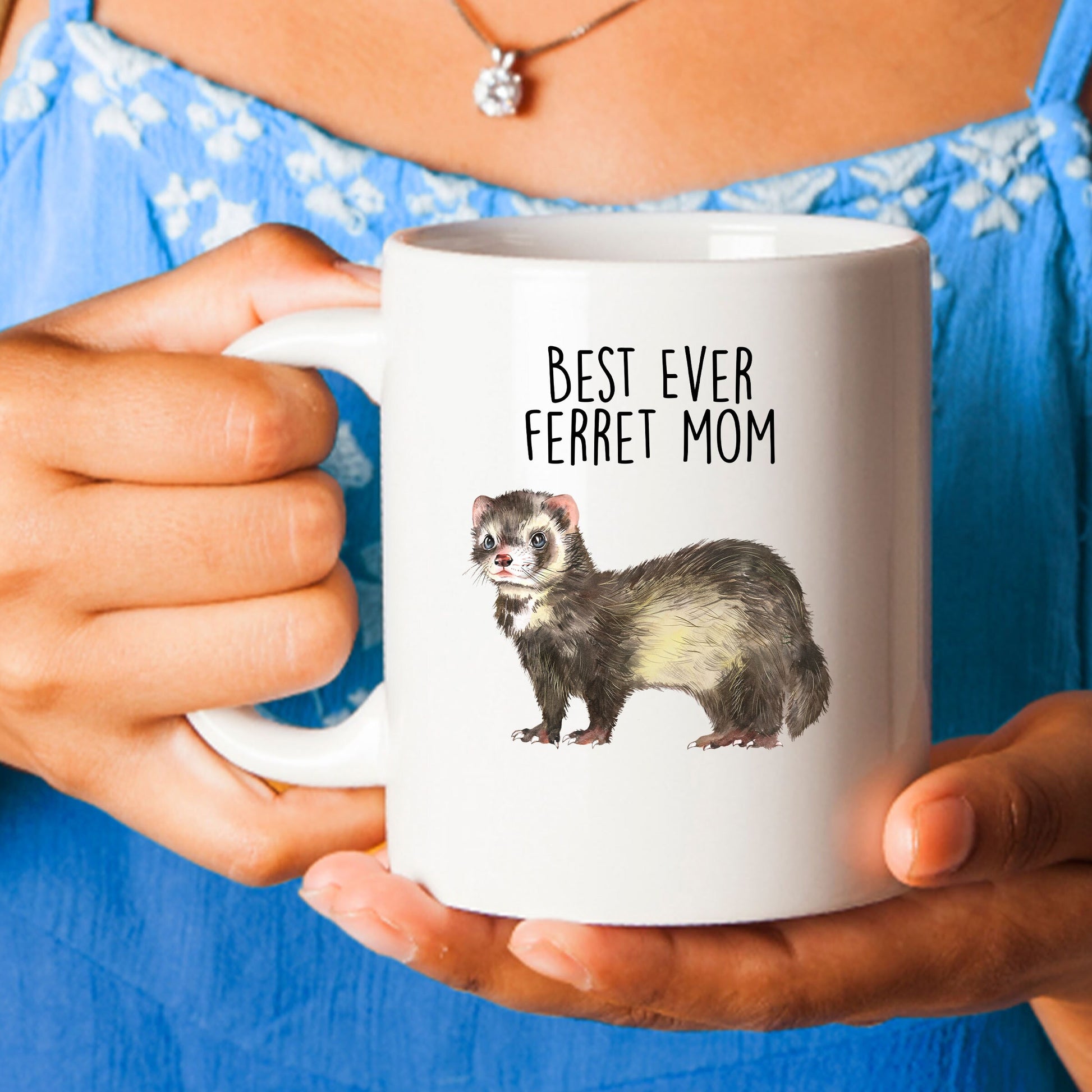 Ferret Best Dad or Mom Ever Custom coffee mug - white ceramic and two tone color - Mallard Moon Gift Shop