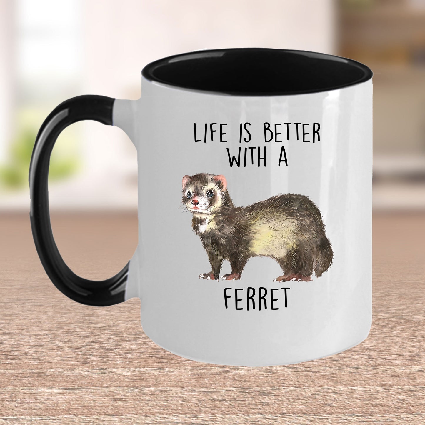 Funny Ferret Custom coffee mug - white ceramic and two tone color -Life Is Better With A Ferret - Mallard Moon Gift Shop
