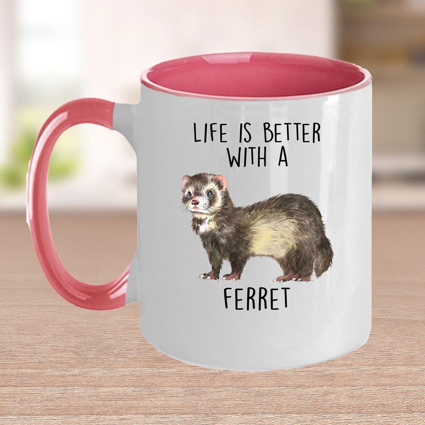Funny Ferret Custom coffee mug - white ceramic and two tone color -Life Is Better With A Ferret - Mallard Moon Gift Shop