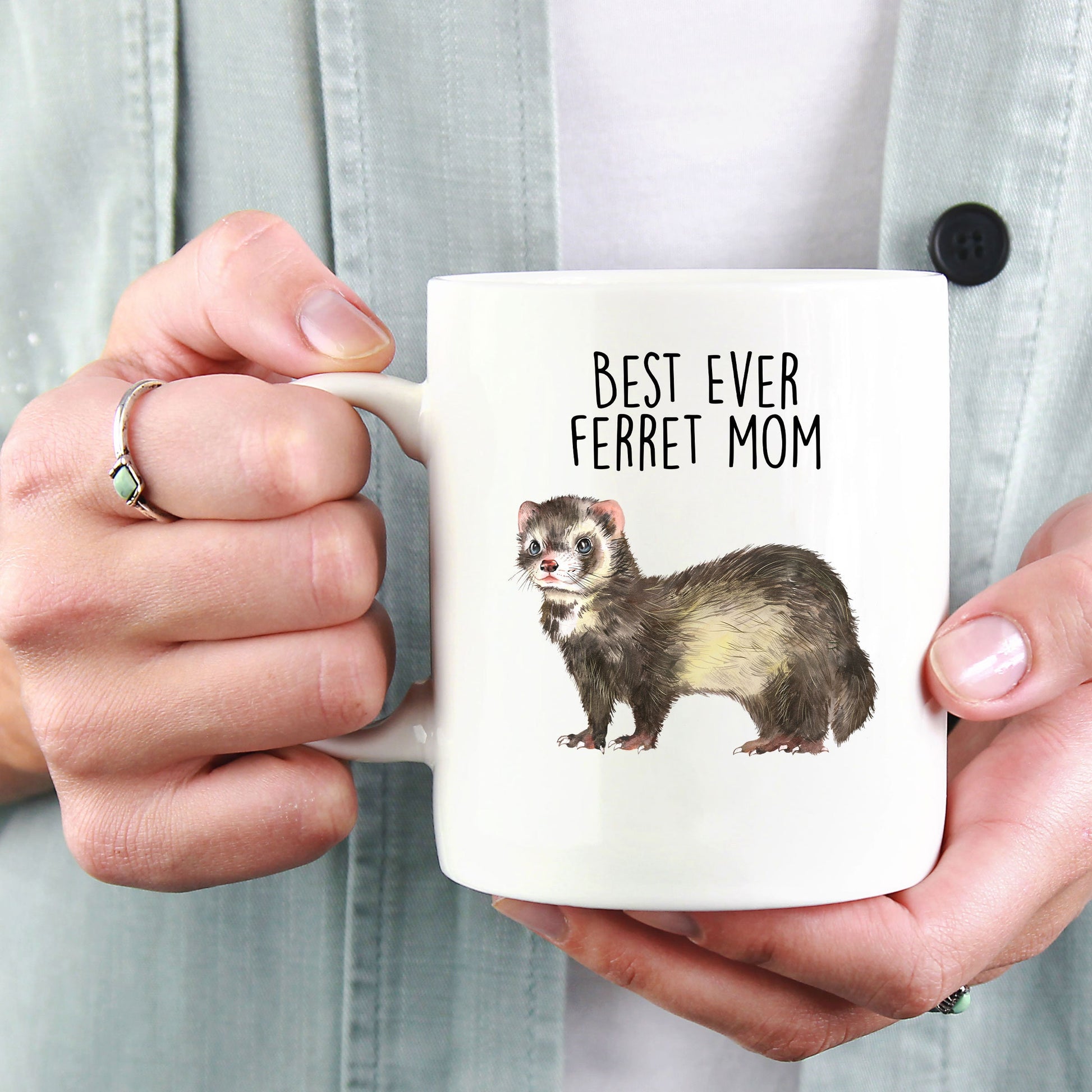 Ferret Best Dad or Mom Ever Custom coffee mug - white ceramic and two tone color - Mallard Moon Gift Shop