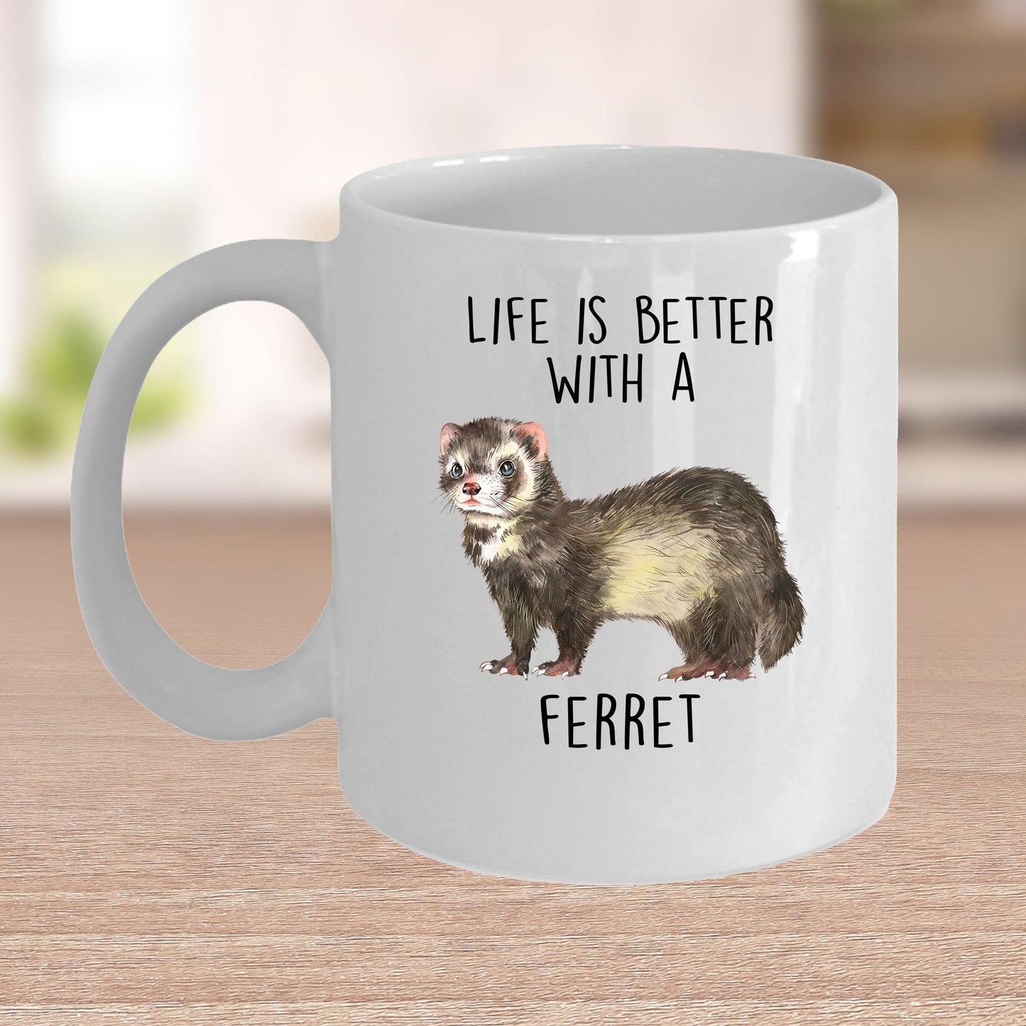 Funny Ferret Custom coffee mug - white ceramic and two tone color -Life Is Better With A Ferret - Mallard Moon Gift Shop