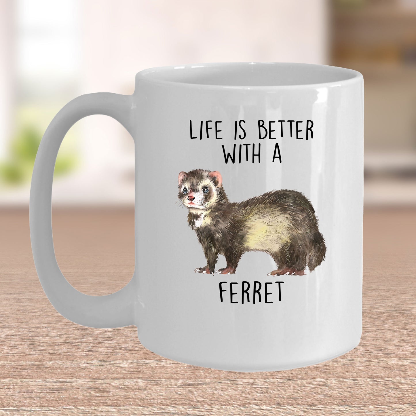 Funny Ferret Custom coffee mug - white ceramic and two tone color -Life Is Better With A Ferret - Mallard Moon Gift Shop