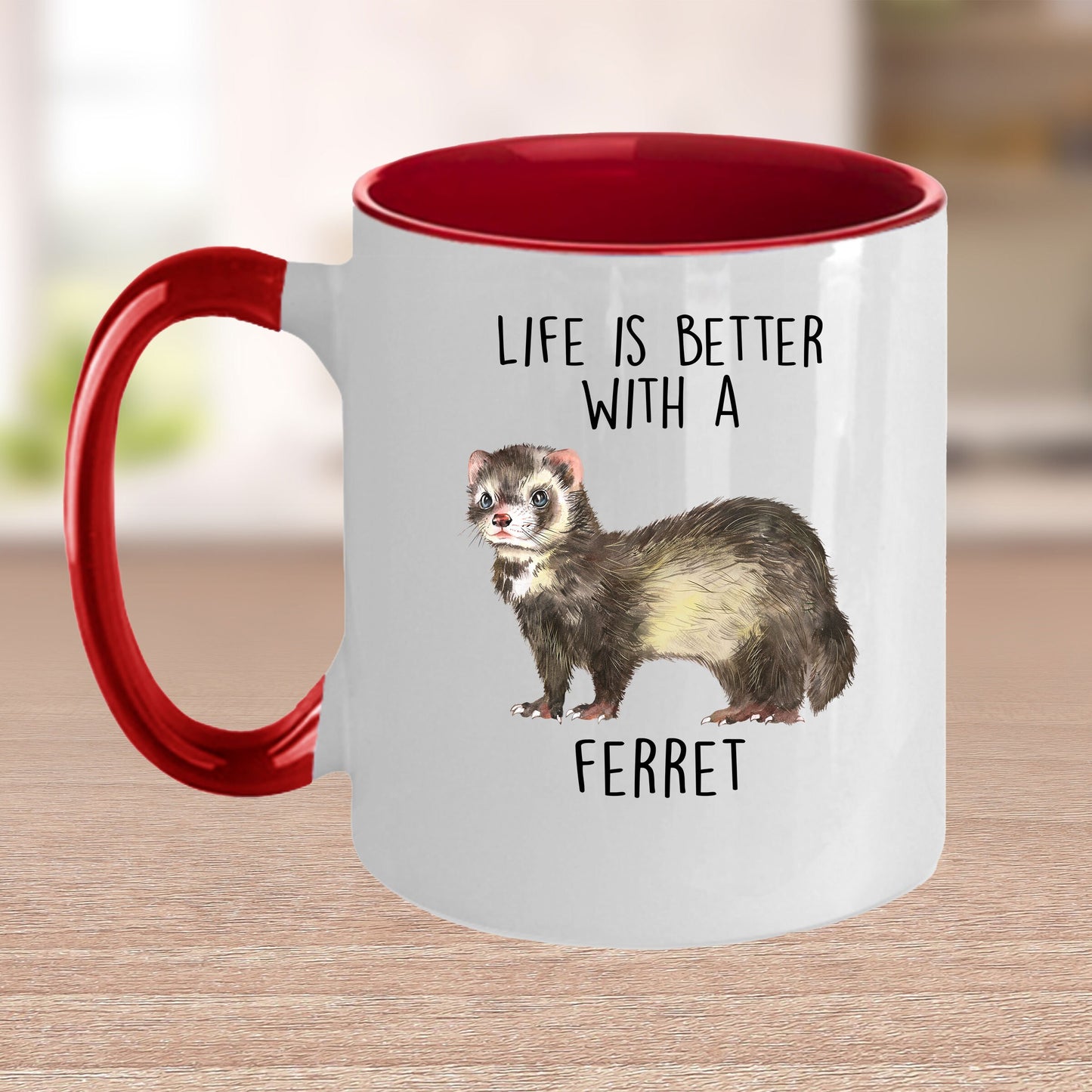 Funny Ferret Custom coffee mug - white ceramic and two tone color -Life Is Better With A Ferret - Mallard Moon Gift Shop