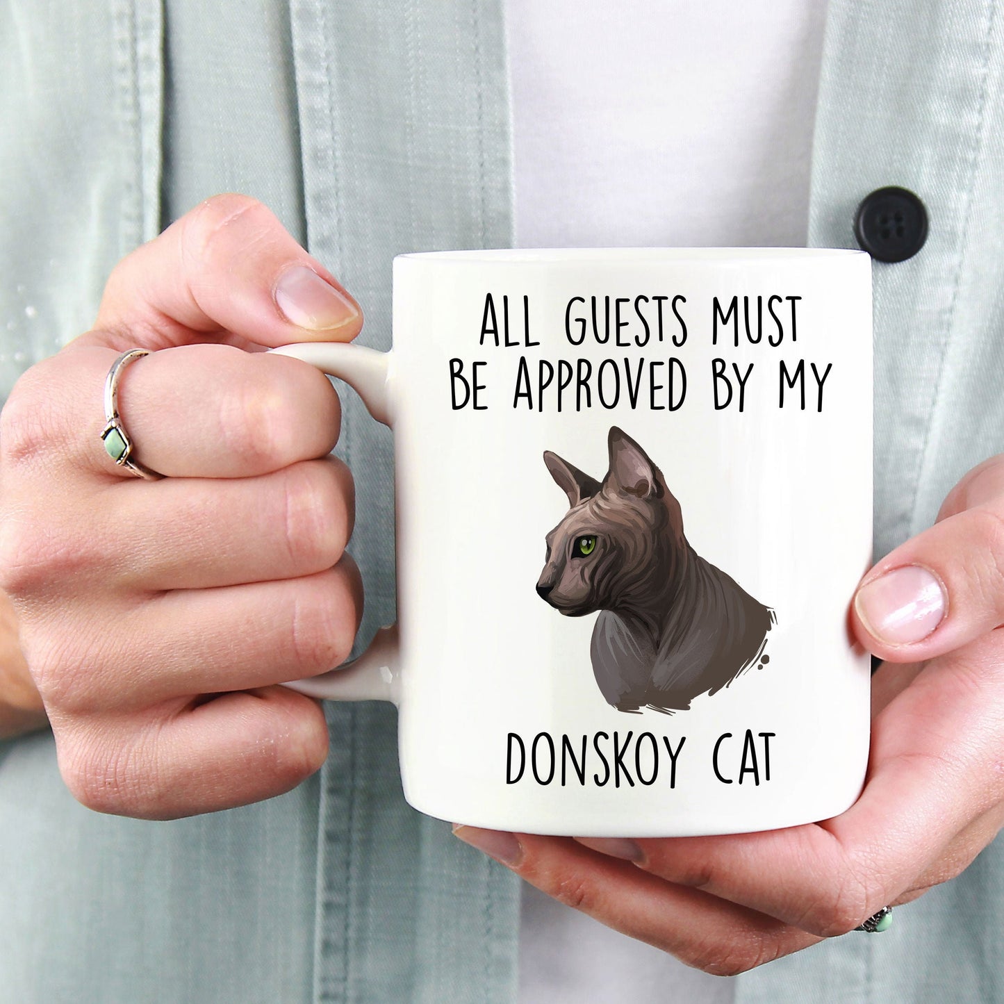 Donskoy Cat Funny Coffee Mug - All Guests Must Be Approved - Mallard Moon Gift Shop