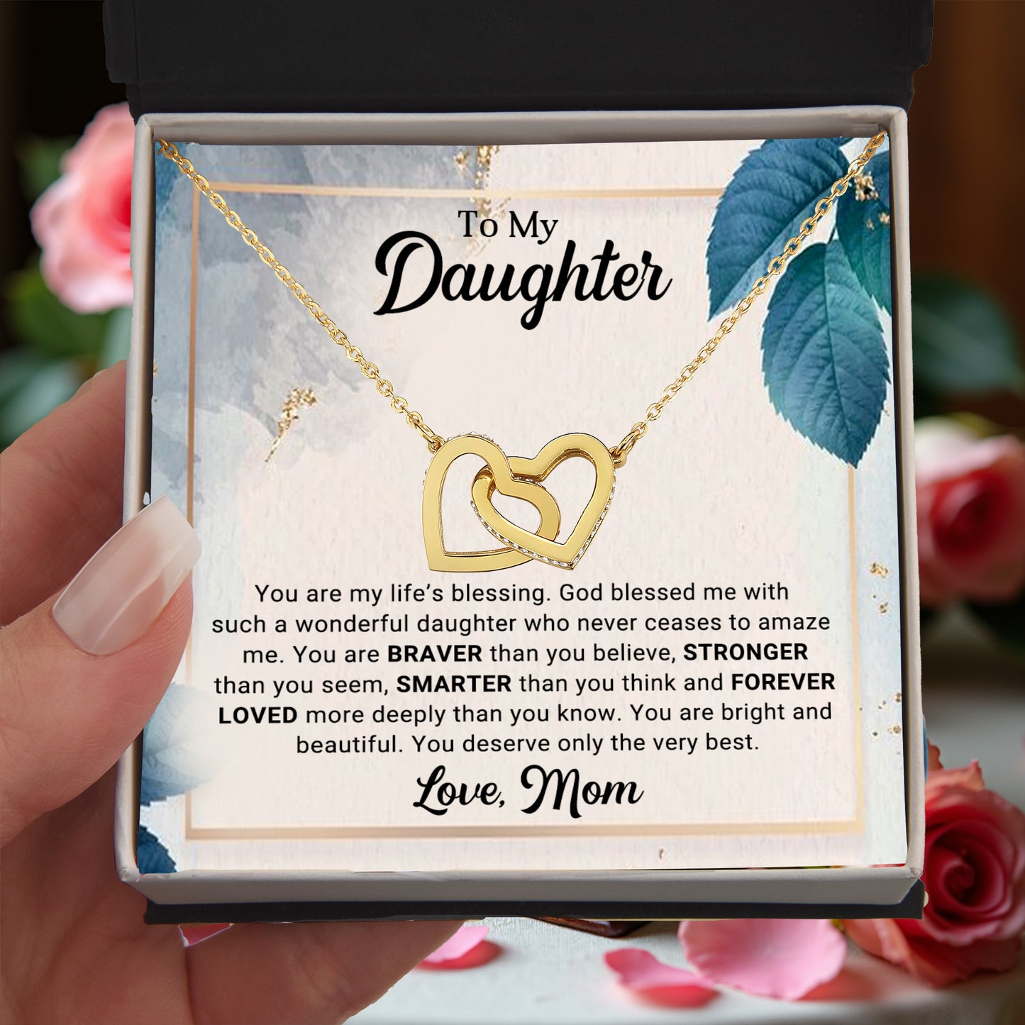 To My Daughter Interlocking Hearts Necklace – Braver, Stronger, Smarter Message from Mom | Faith-Inspired Gift for Birthday or Graduation - Mallard Moon Gift Shop