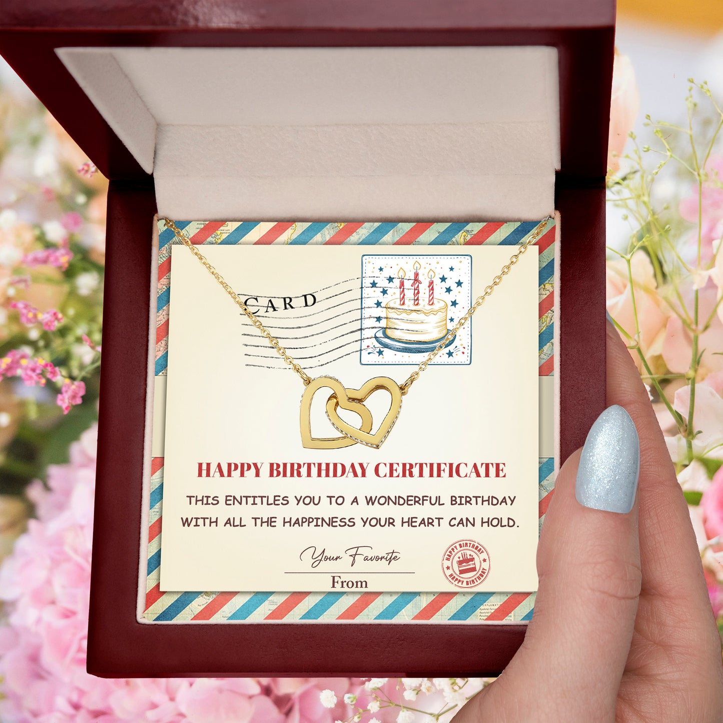 Happy Birthday Personalized Certificate Interlocking Hearts Necklace | Playful Birthday Gift for Her | Fun & Heartfelt Keepsake - Mallard Moon Gift Shop