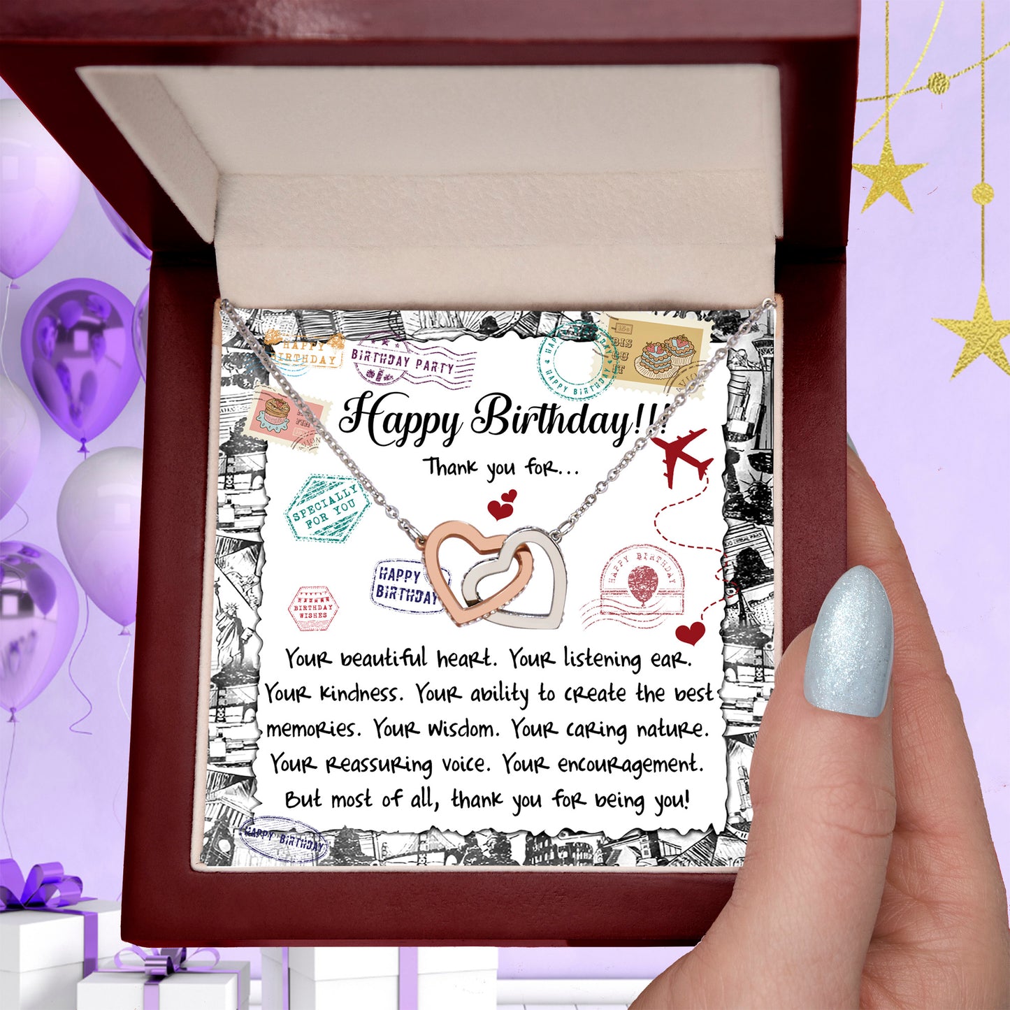 Happy Birthday Daughter Interlocking Hearts Necklace – Thank You for Being You | Meaningful Birthday Gift from Parent - Mallard Moon Gift Shop