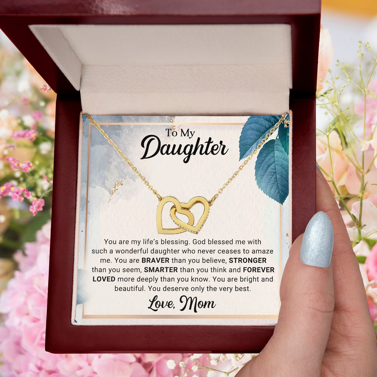 To My Daughter Interlocking Hearts Necklace – Braver, Stronger, Smarter Message from Mom | Faith-Inspired Gift for Birthday or Graduation - Mallard Moon Gift Shop