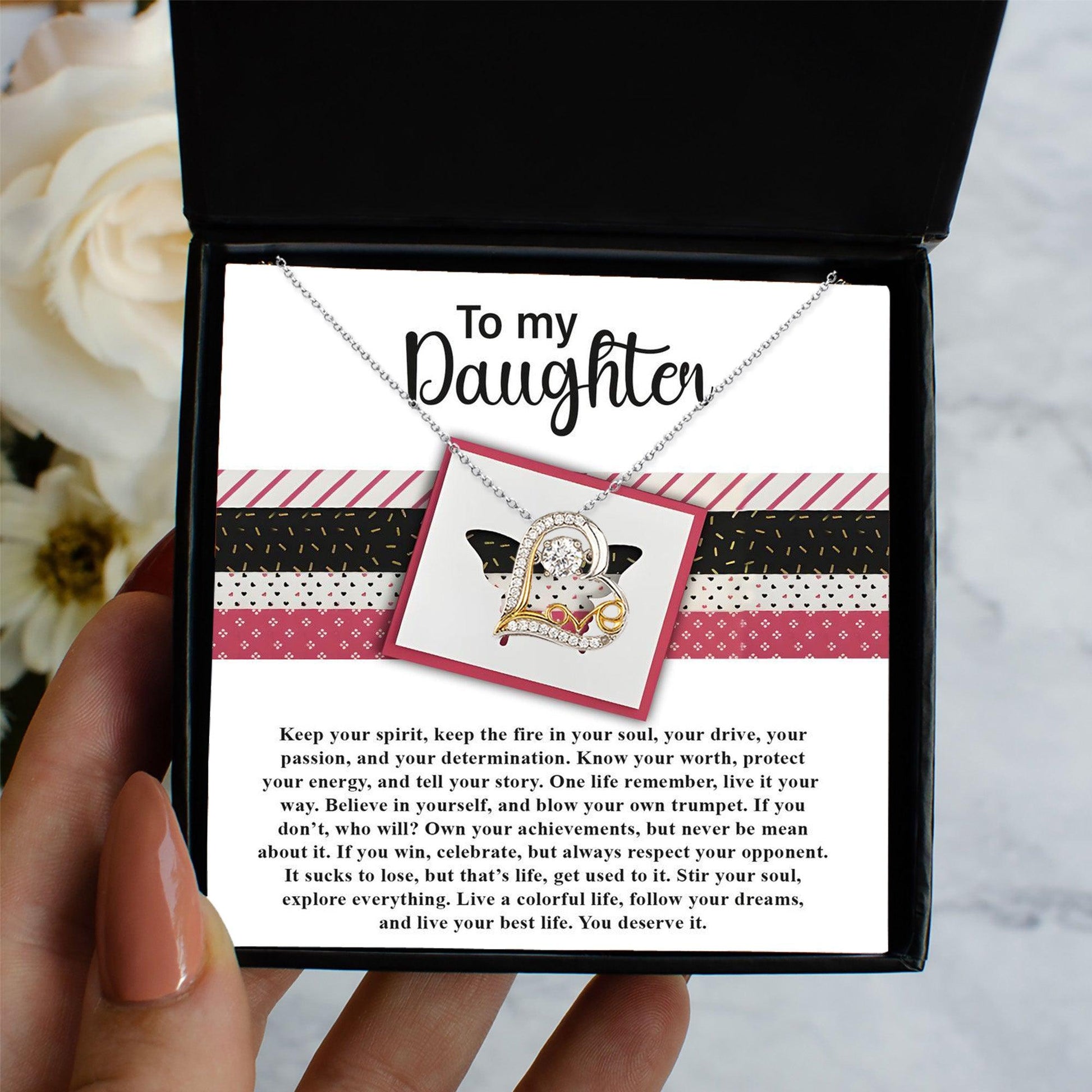 Daughter Birthday, Graduation, Christmas Inspirational Gift  - Keep The Fire - Love Dancing Heart Pendant Necklace - Mallard Moon Gift Shop