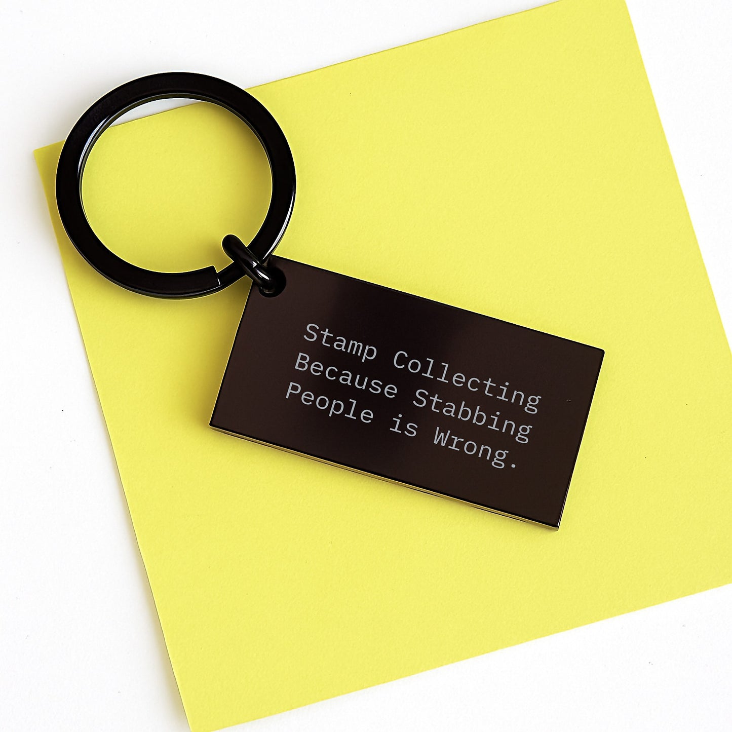 Funny Stamp Collecting Keychain Gifts for Birthday, 'Stamp Collecting Because Stabbing People Is Wrong.' Engraved Message, Stainless Steel Keychain for Men and Women, Friends and Family - Image 3