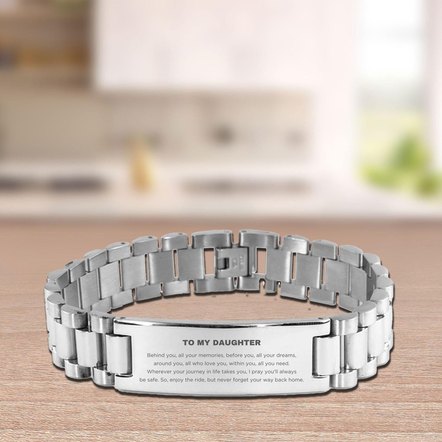 Daughter Ladder Stainless Steel Engraved Bracelet, Sentimental Birthday Christmas - Behind you, all your memories, before you, all your dreams, around you, all who love you, within you, all you need - Mallard Moon Gift Shop