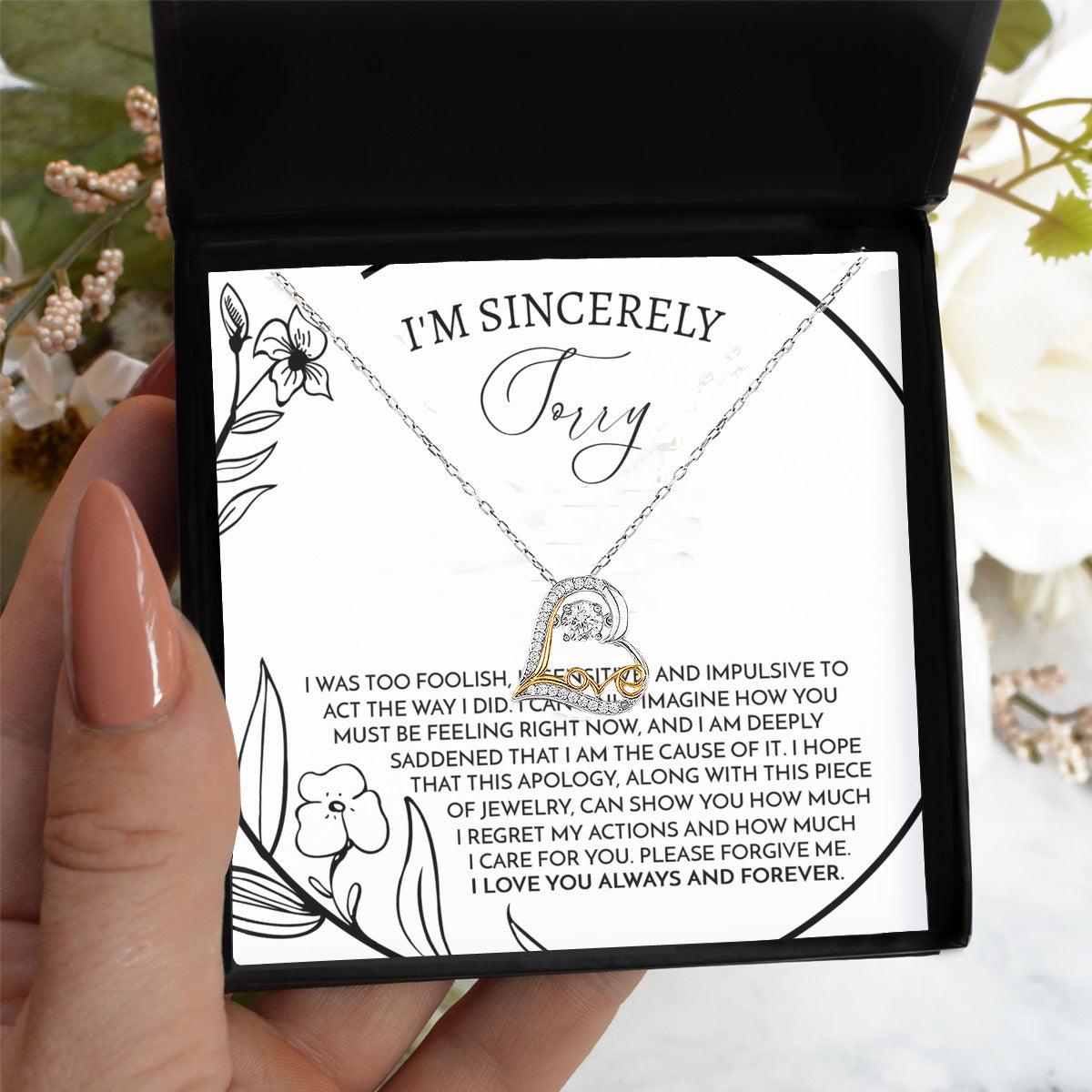 Apology Gift for Girlfriend, Wife, Soulmate -Sorry, Care For You - Love Dancing Heart Pendant Necklace - Mallard Moon Gift Shop
