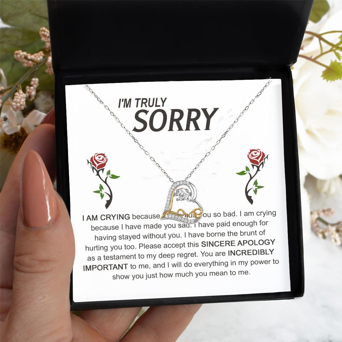 Apology Gift for Girlfriend, Wife, Soulmate - Sorry, Made You Sad - Love Dancing Heart Pendant Necklace - Mallard Moon Gift Shop