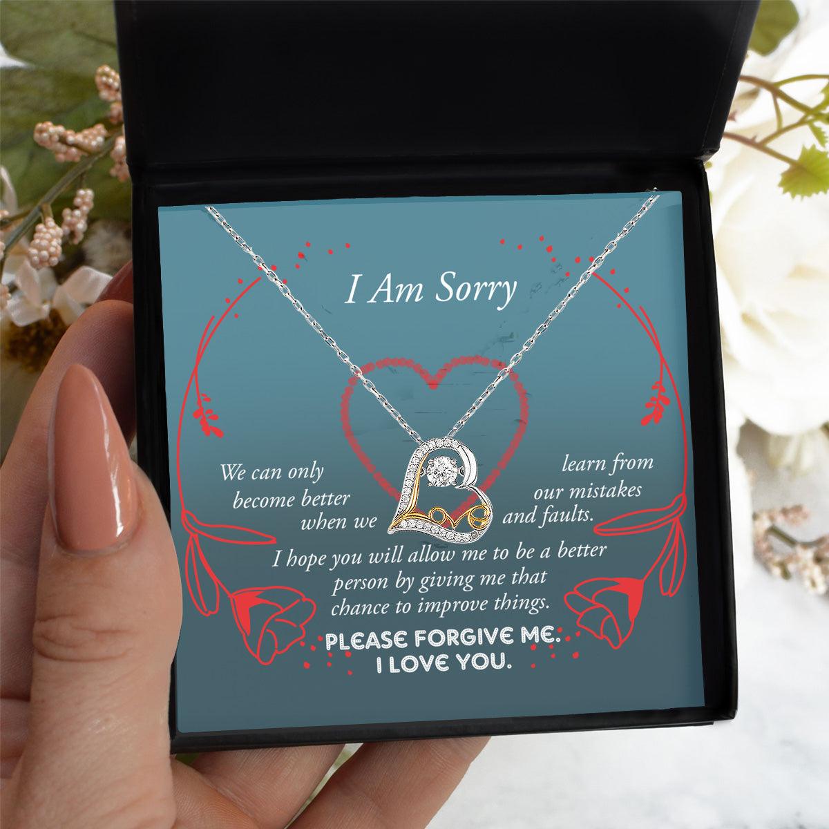 Apology Gift for Girlfriend, Wife, Soulmate - Sorry, Mistakes And Faults - Love Dancing Heart Pendant Necklace - Mallard Moon Gift Shop