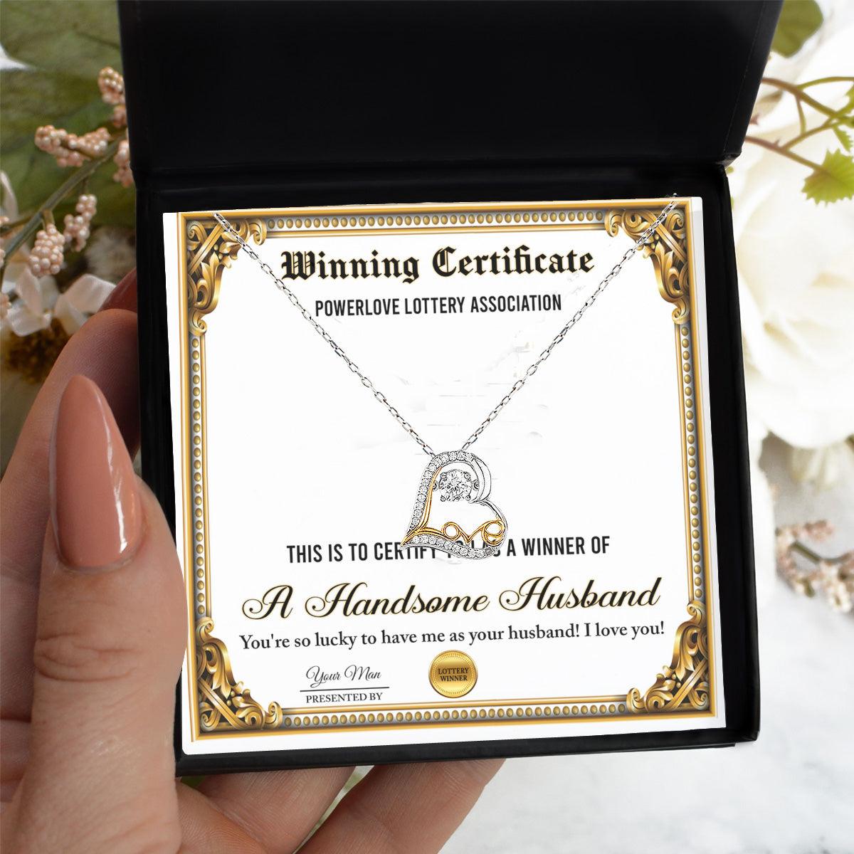 Wife Wedding Day, Anniversary, Birthday Gift - Winning Certificate - Love Dancing Heart Pendant Necklace - Mallard Moon Gift Shop