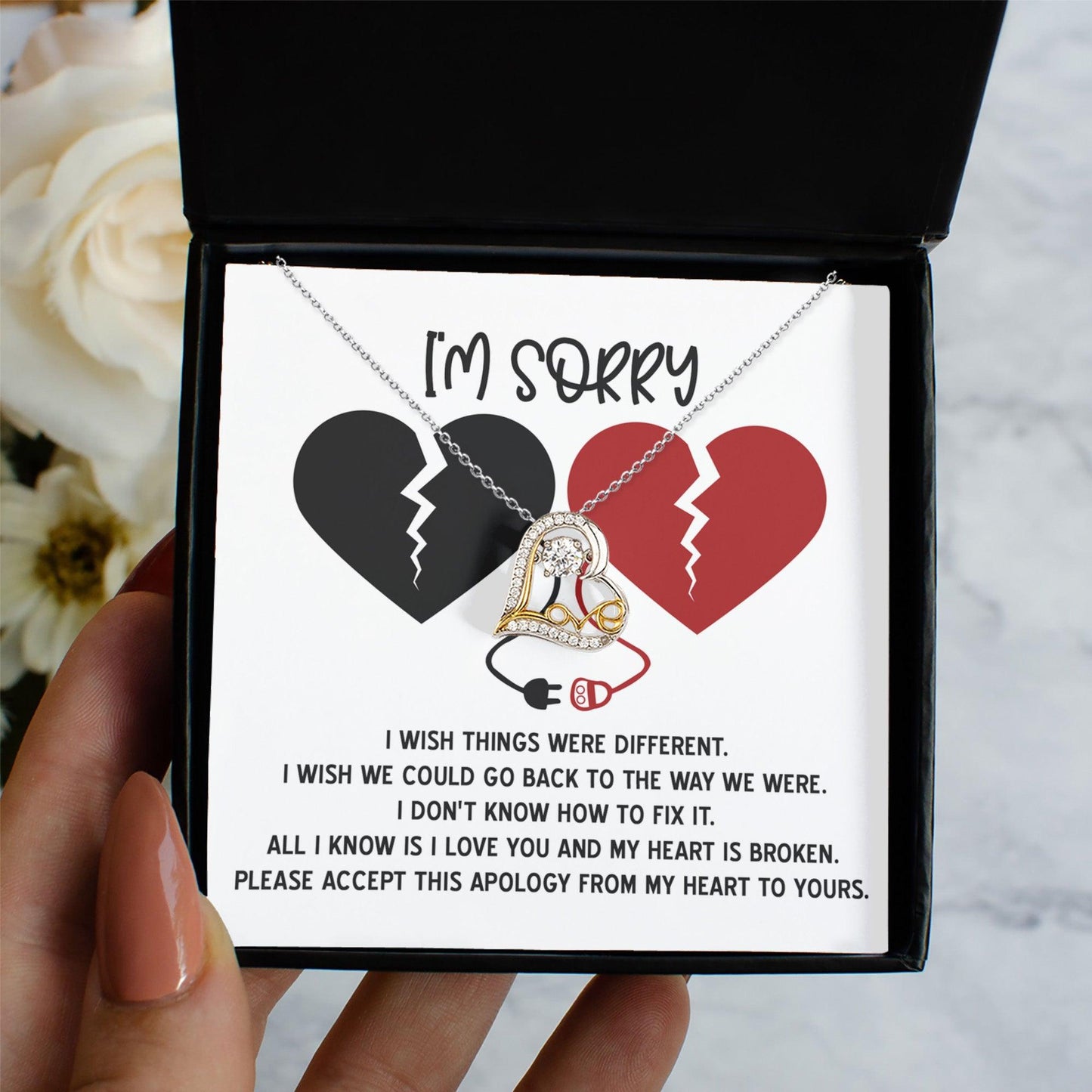 Apology Gift for Girlfriend, Wife, Soulmate - Sorry, Heart Is Broken - Love Dancing Heart Pendant Necklace - Mallard Moon Gift Shop