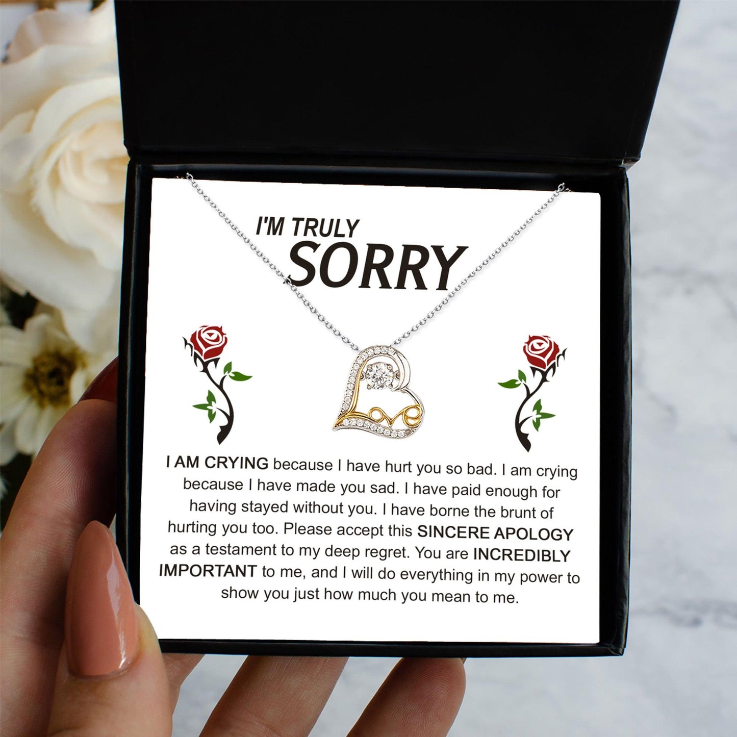Apology Gift for Girlfriend, Wife, Soulmate - Sorry, Made You Sad - Love Dancing Heart Pendant Necklace - Mallard Moon Gift Shop