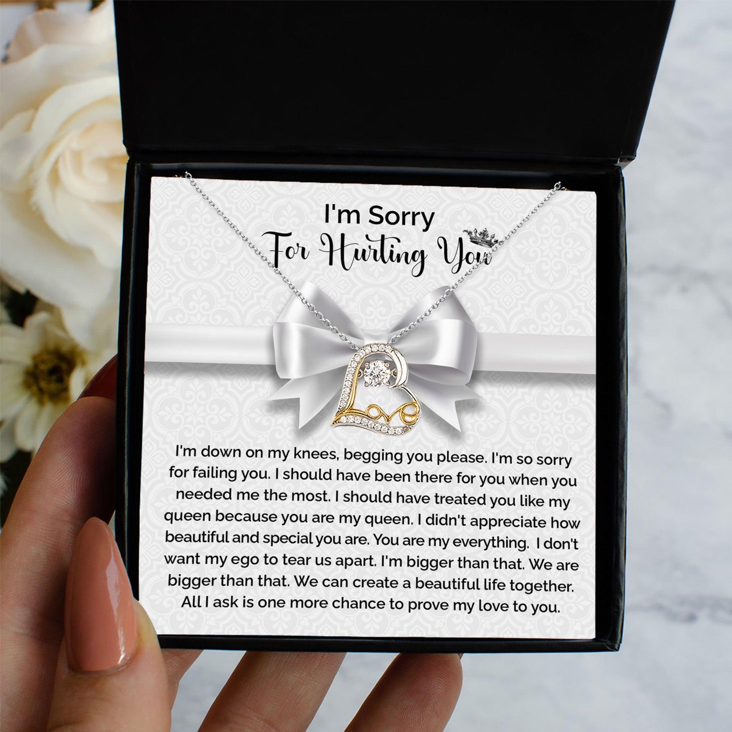 Apology Gift for Girlfriend, Wife, Soulmate - Sorry, My Queen - Love Dancing Heart Pendant Necklace - Mallard Moon Gift Shop