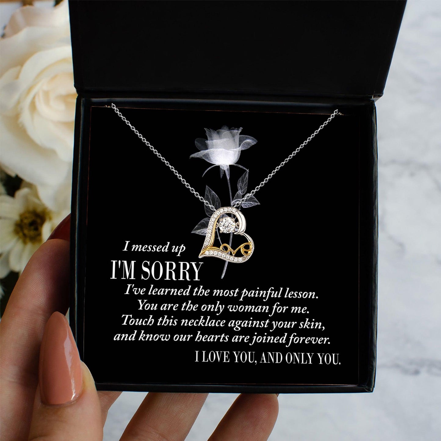 Apology Gift for Girlfriend, Wife, Soulmate - Sorry, Painful Lesson - Love Dancing Heart Pendant Necklace - Mallard Moon Gift Shop