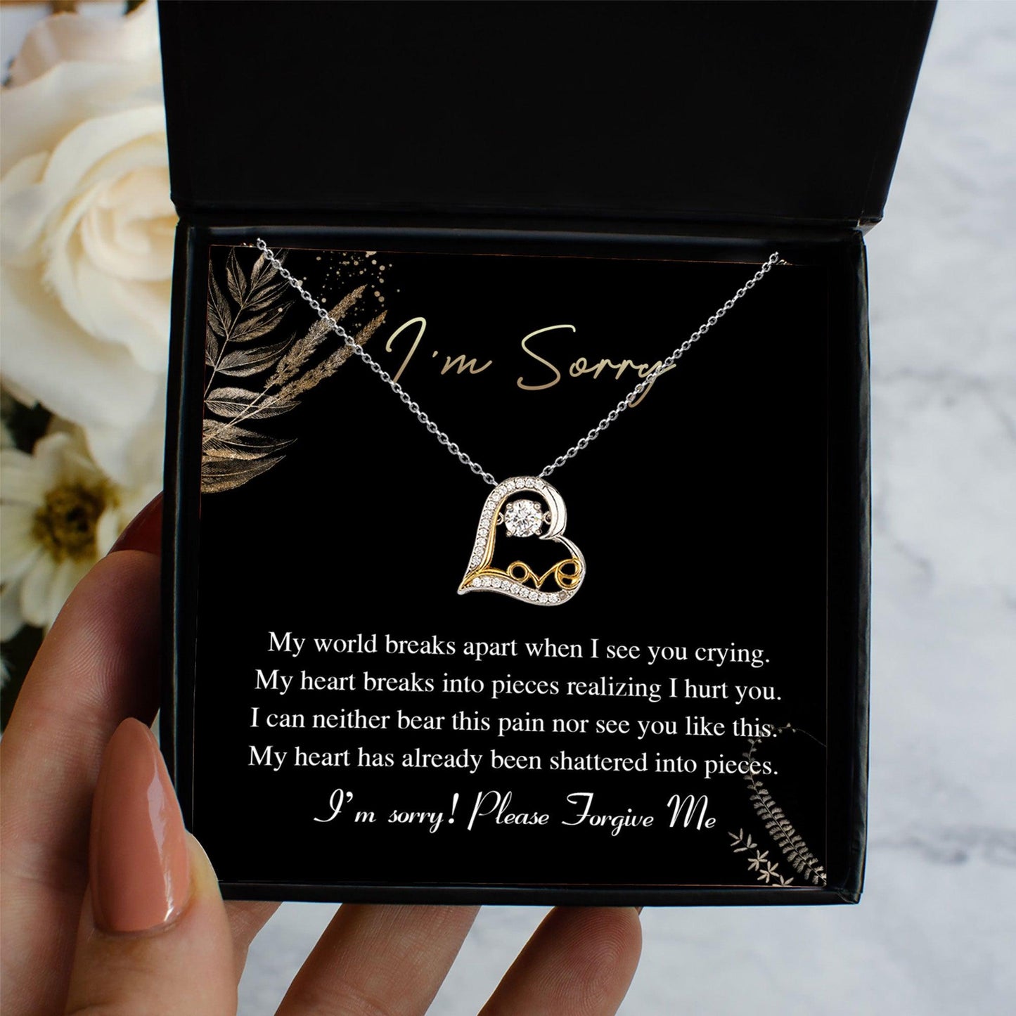 Apology Gift for Girlfriend, Wife, Soulmate - Sorry, See You Crying - Love Dancing Heart Pendant Necklace - Mallard Moon Gift Shop