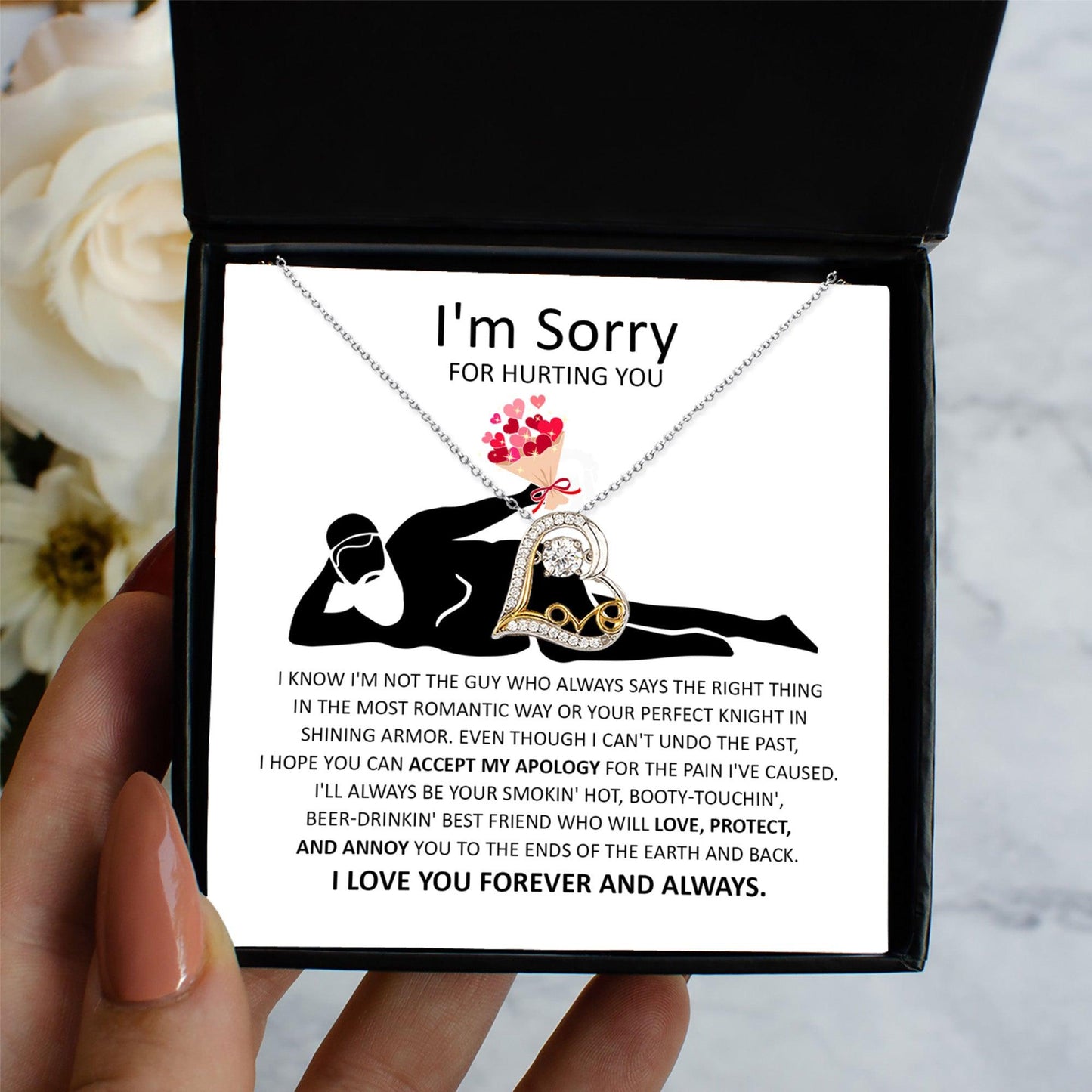 Apology Gift for Girlfriend, Wife, Soulmate - Sorry, The Most Romantic - Love Dancing Heart Pendant Necklace - Mallard Moon Gift Shop