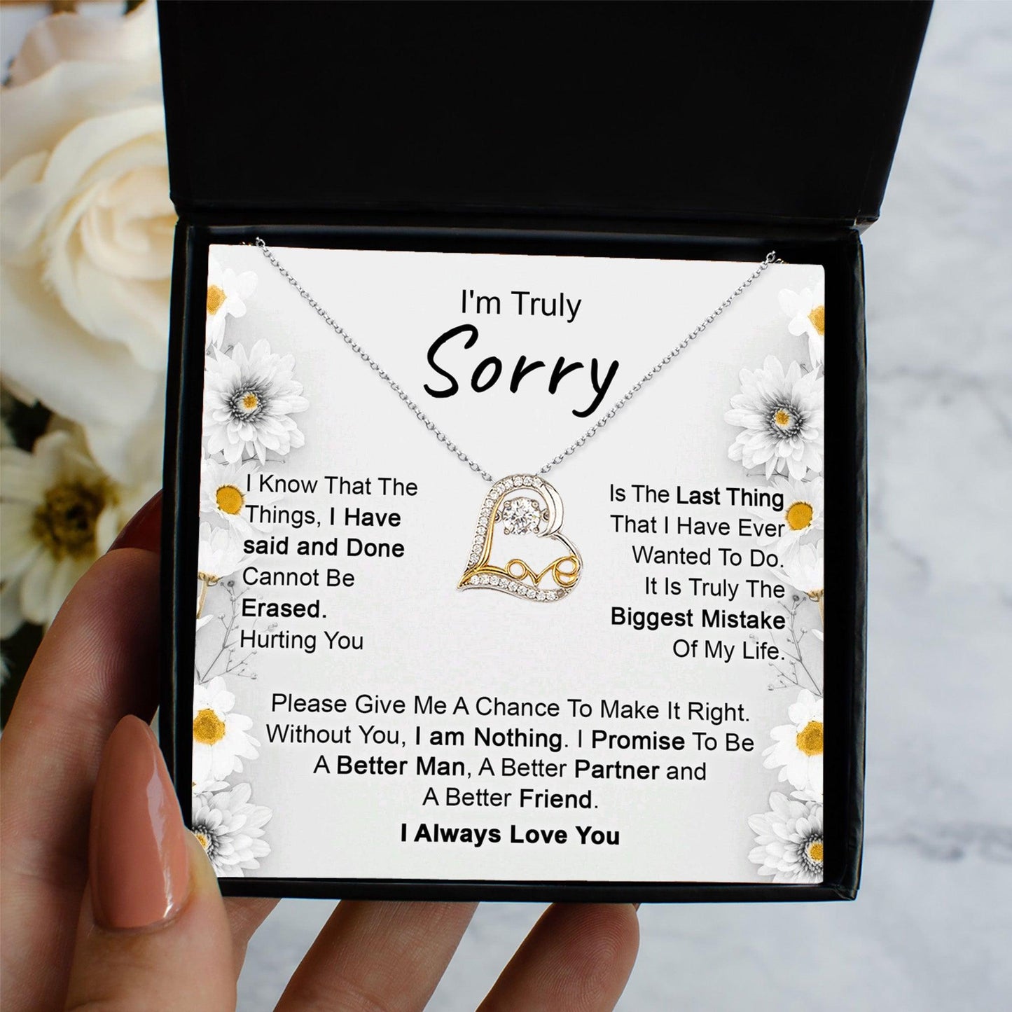 Apology Gift for Girlfriend, Wife, Soulmate - I’m Truly Sorry - Love Dancing Heart Pendant Necklace - Mallard Moon Gift Shop