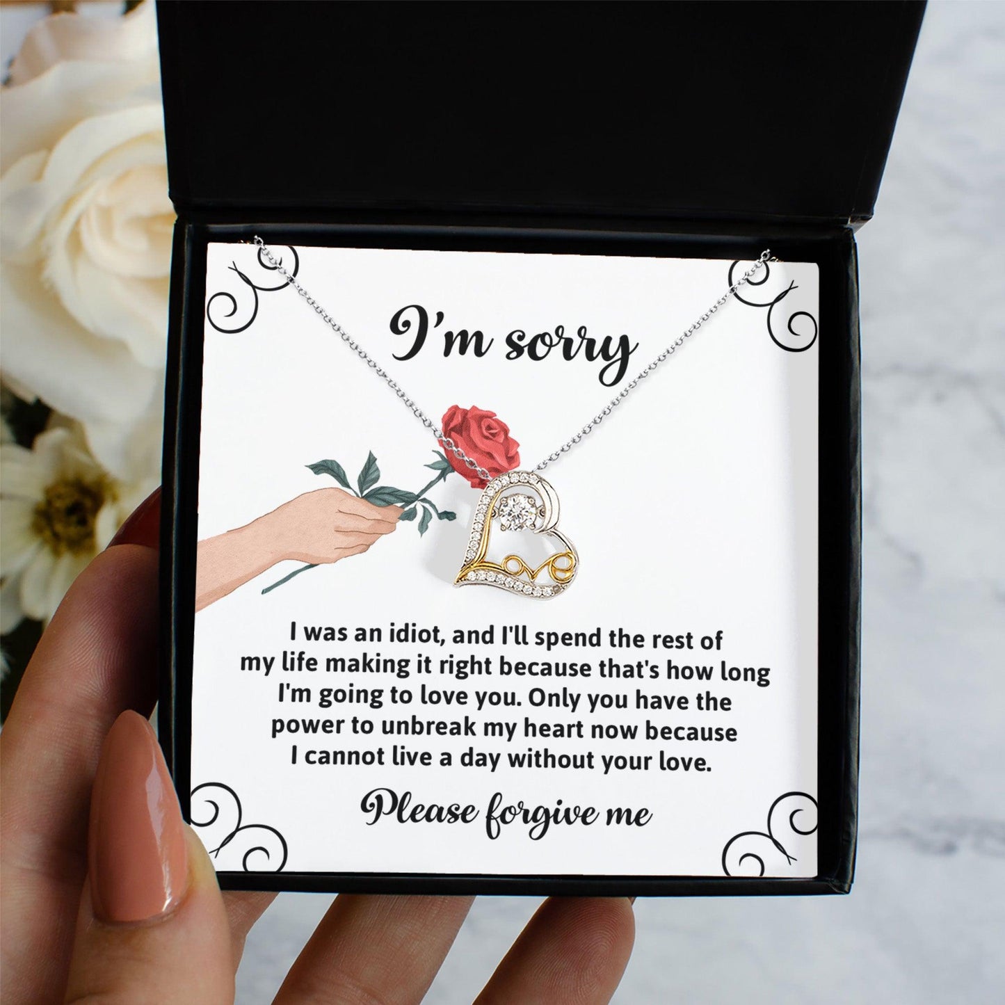 Apology Gift for Girlfriend, Wife, Soulmate - Sorry, Making It Right - Love Heart Pendant Necklace - Mallard Moon Gift Shop