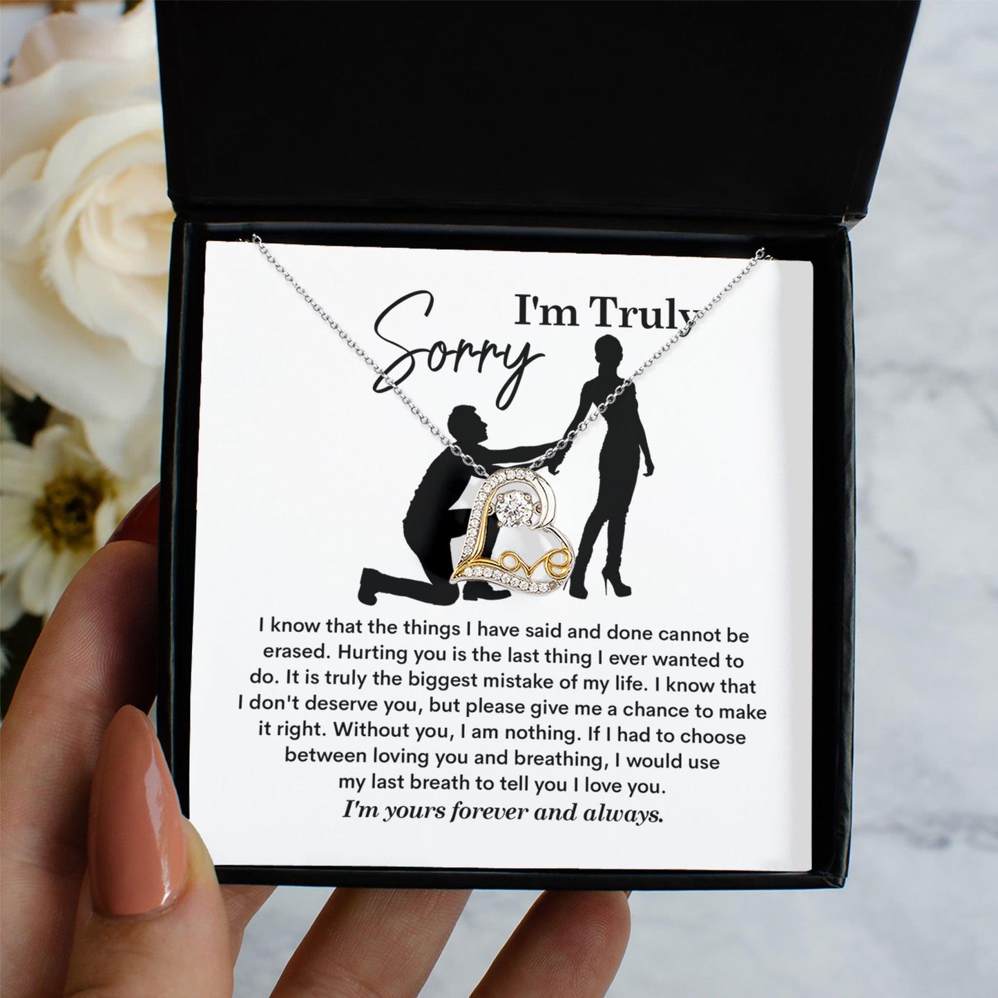 Apology Gift for Girlfriend, Wife - Sorry, My Last Breath - Love Heart Pendant Necklace - Mallard Moon Gift Shop
